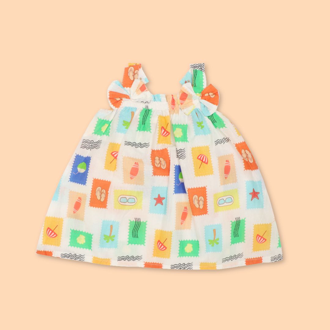 Breezy Leaf - Mulmul Cotton Sleeveless Bow Frock