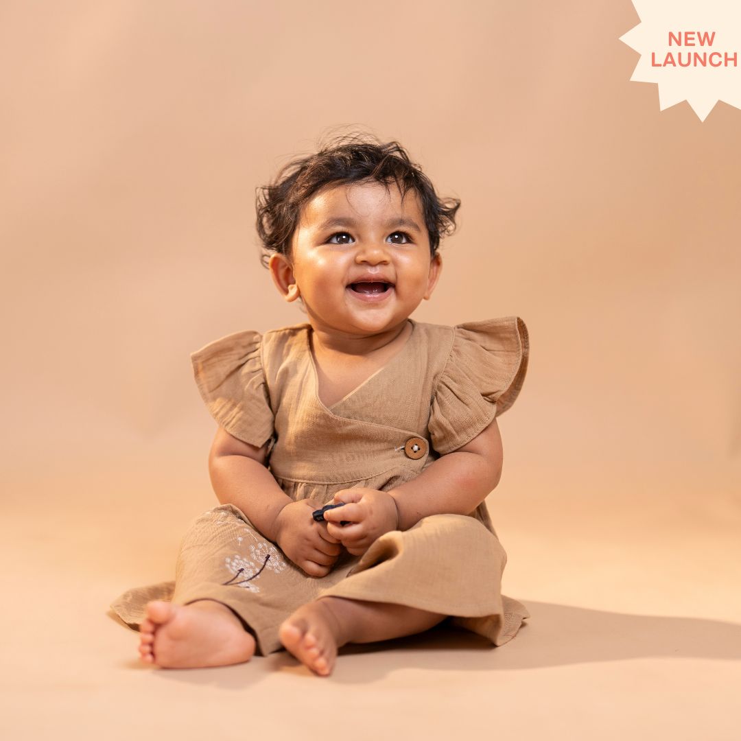 Toffee Brown - Muslin Dandelions Frill Frock