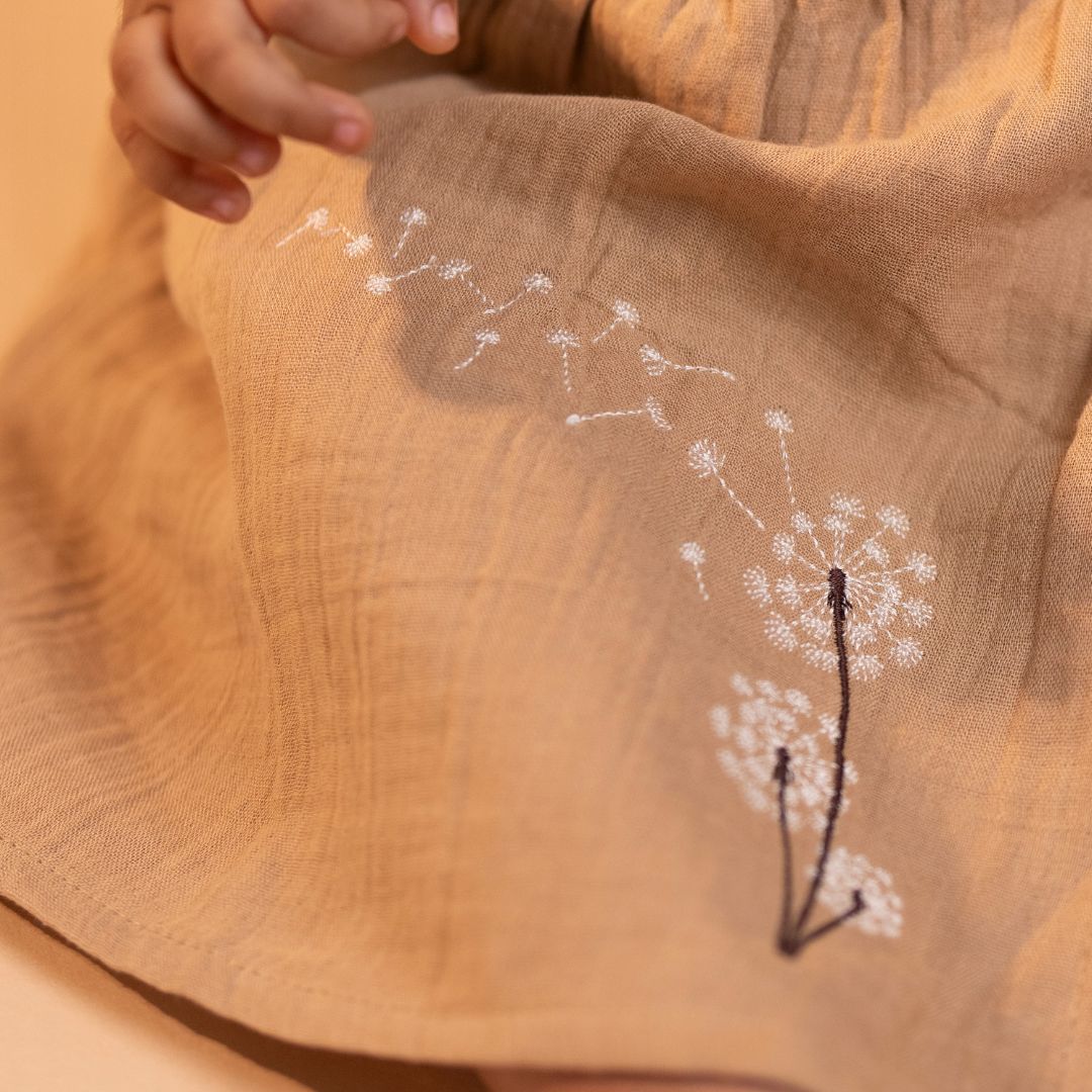 Toffee Brown - Muslin Dandelions Frill Frock
