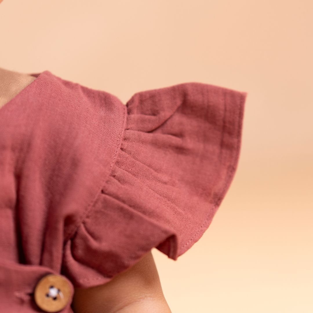Brick Red - Muslin Dandelions Frill Frock