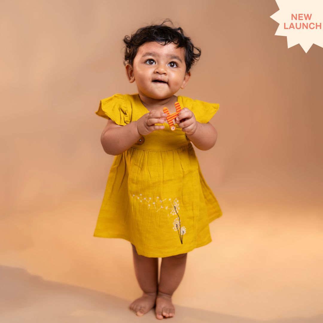 Turf Green - Muslin Dandelions Frill Frock