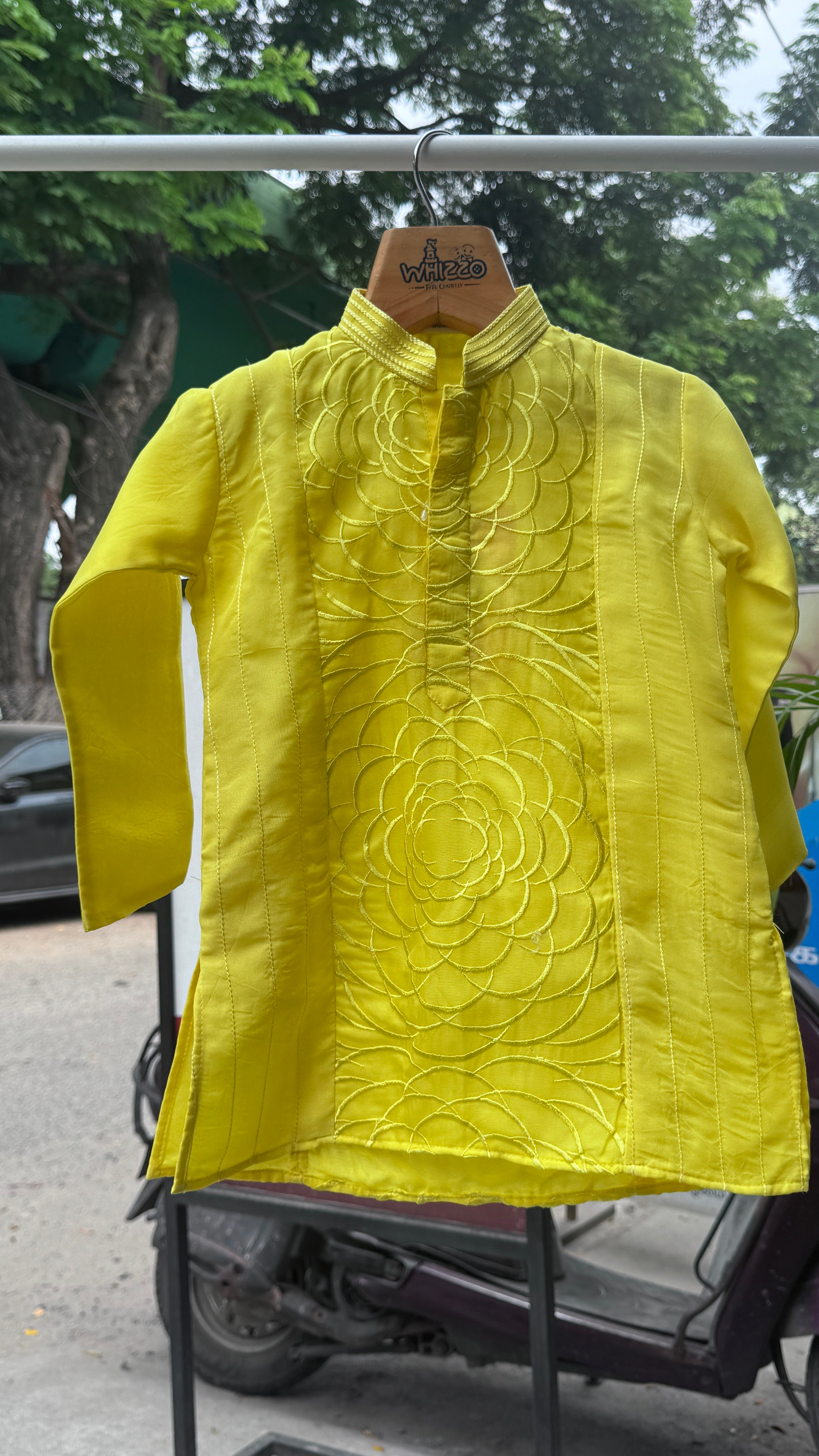 Boys Bright Yellow Thread-Embroidered Kurta Set With Cotton Lining – Festive Haldi & Celebration Wear (1–7 Years)