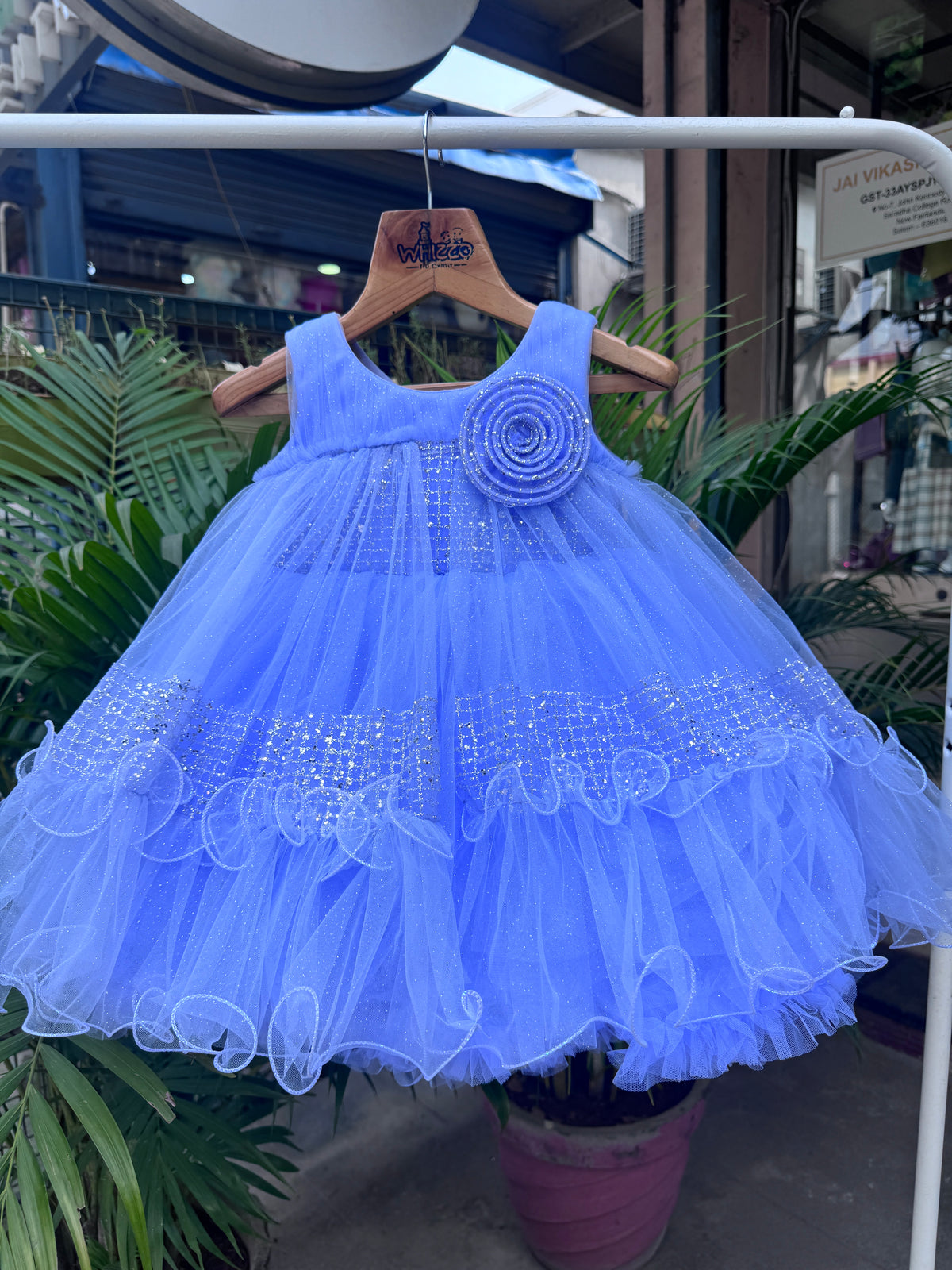 Lavender Glitter Tulle Party Frock with Floral Appliqué (1–4 Years)
