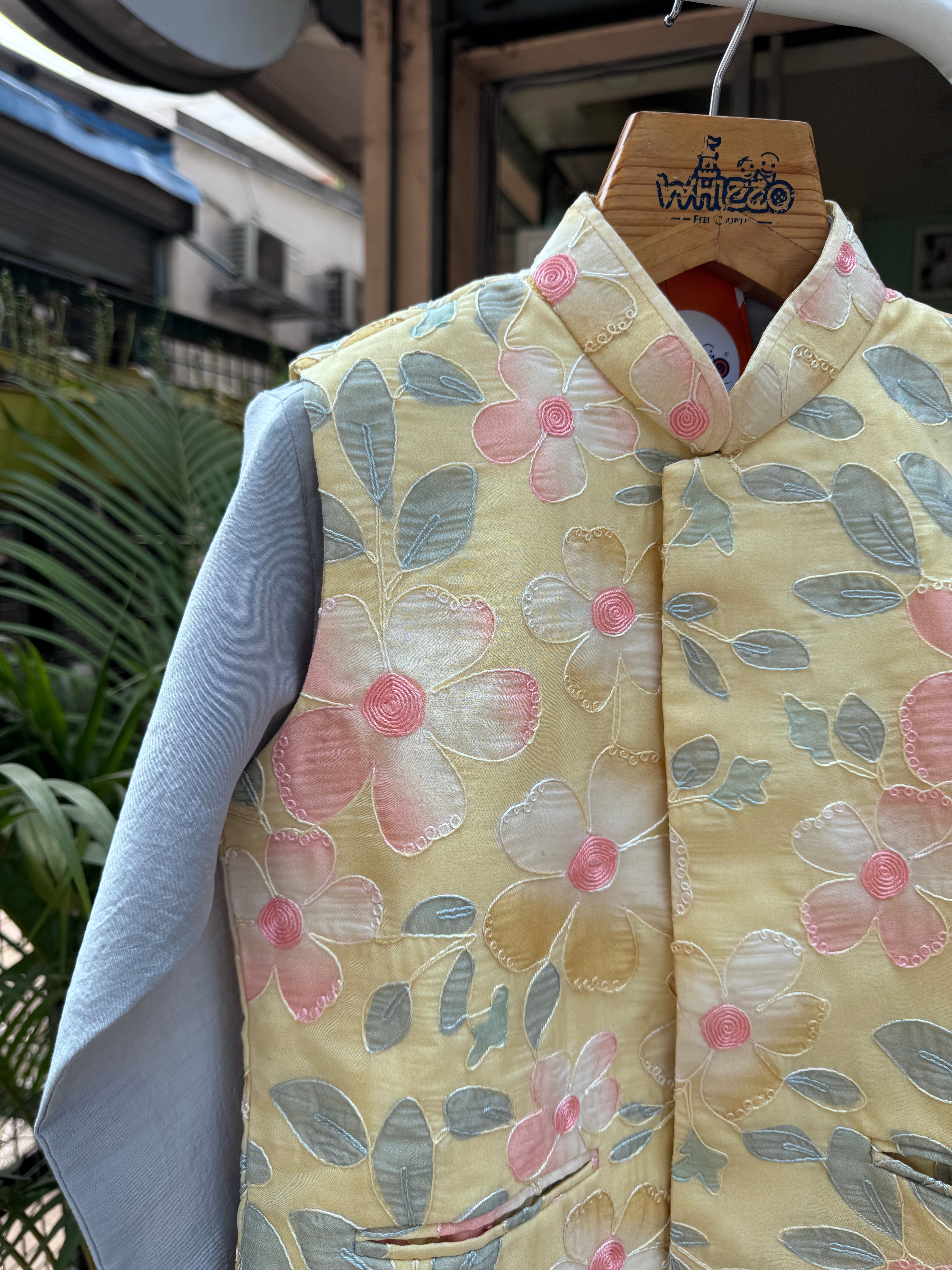 Pastel Yellow Floral Jacket Kurta Set for Boys (5–7 Years) | Soft Cotton-Lined Ethnic Outfit