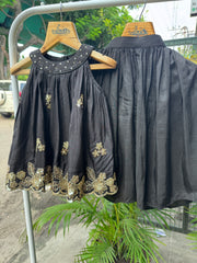 Designer Black Palazzo Set with Golden Floral Embroidered Kurta Top & Flowing Pleated Pants – Elegant Ethnic & Party Wear Outfit for Baby Girls and Kids (Age 1 – 6 Years) | WHIZZO Kids