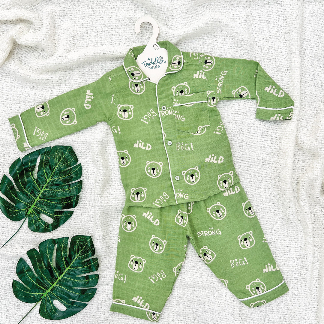 Fuzzy Bear - Muslin Full Sleeve Sleep Suit for babies and kids (Unisex)