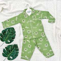 Fuzzy Bear - Muslin Full Sleeve Sleep Suit for babies and kids (Unisex)