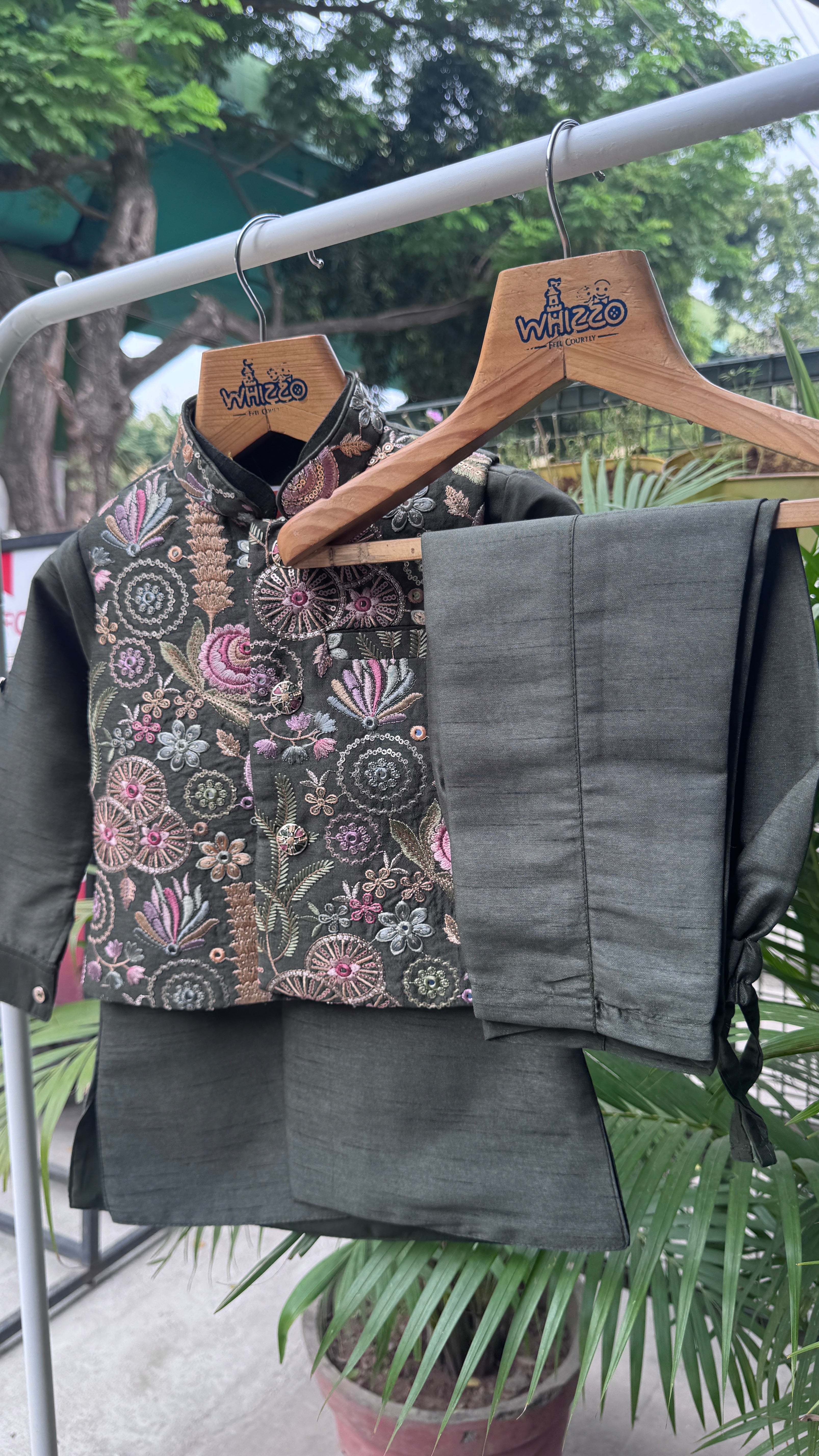 Elegant Forest Green Jacket Kurta Set for Boys (5–7 Years) | Premium Cotton-Lined Festive Wear