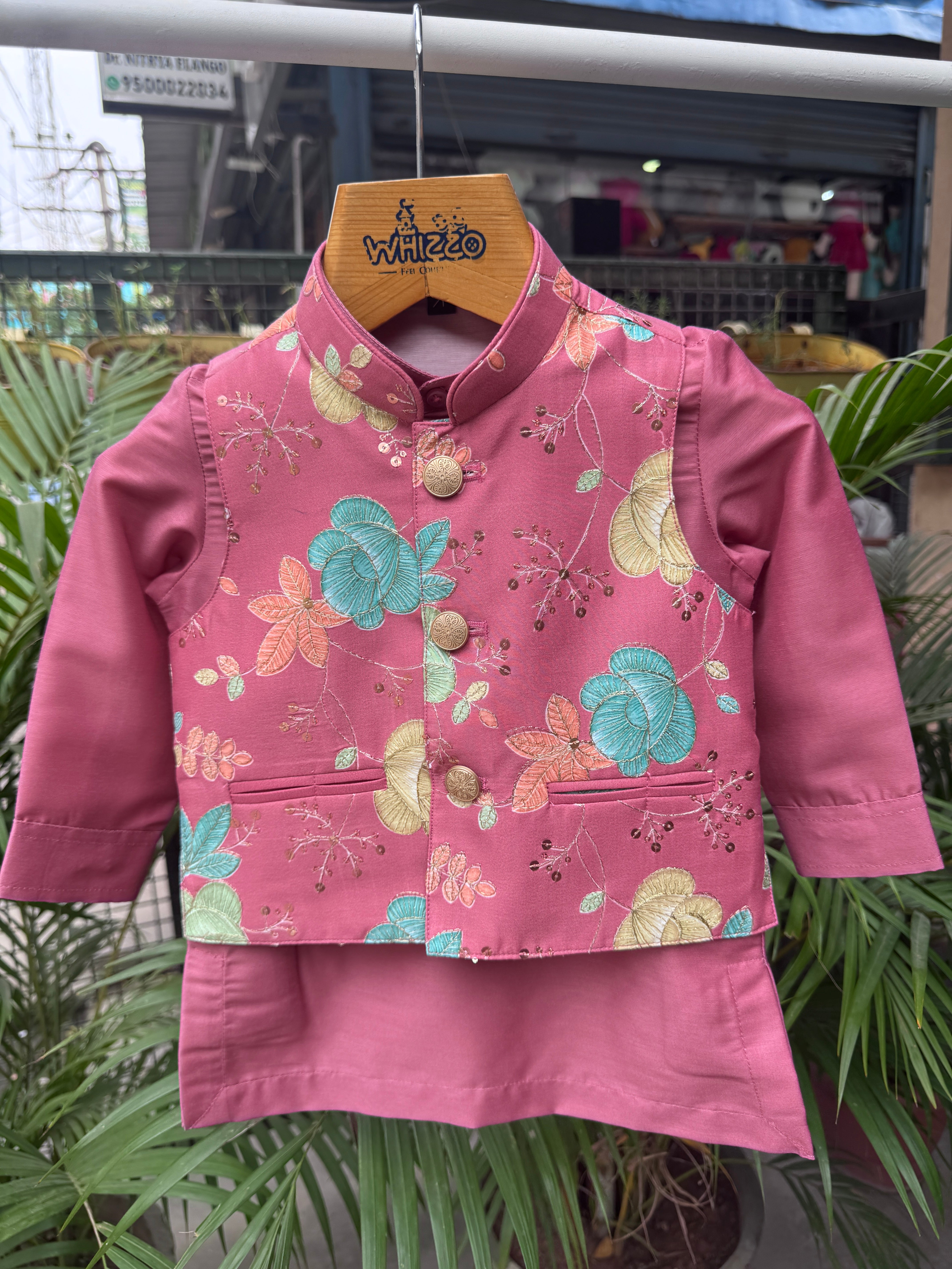Pink Floral Embroidered Jacket Set – Vibrant Celebration Wear (Cotton Lined)