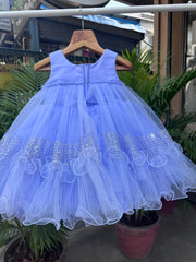 Lavender Glitter Tulle Party Frock with Floral Appliqué (1–4 Years)