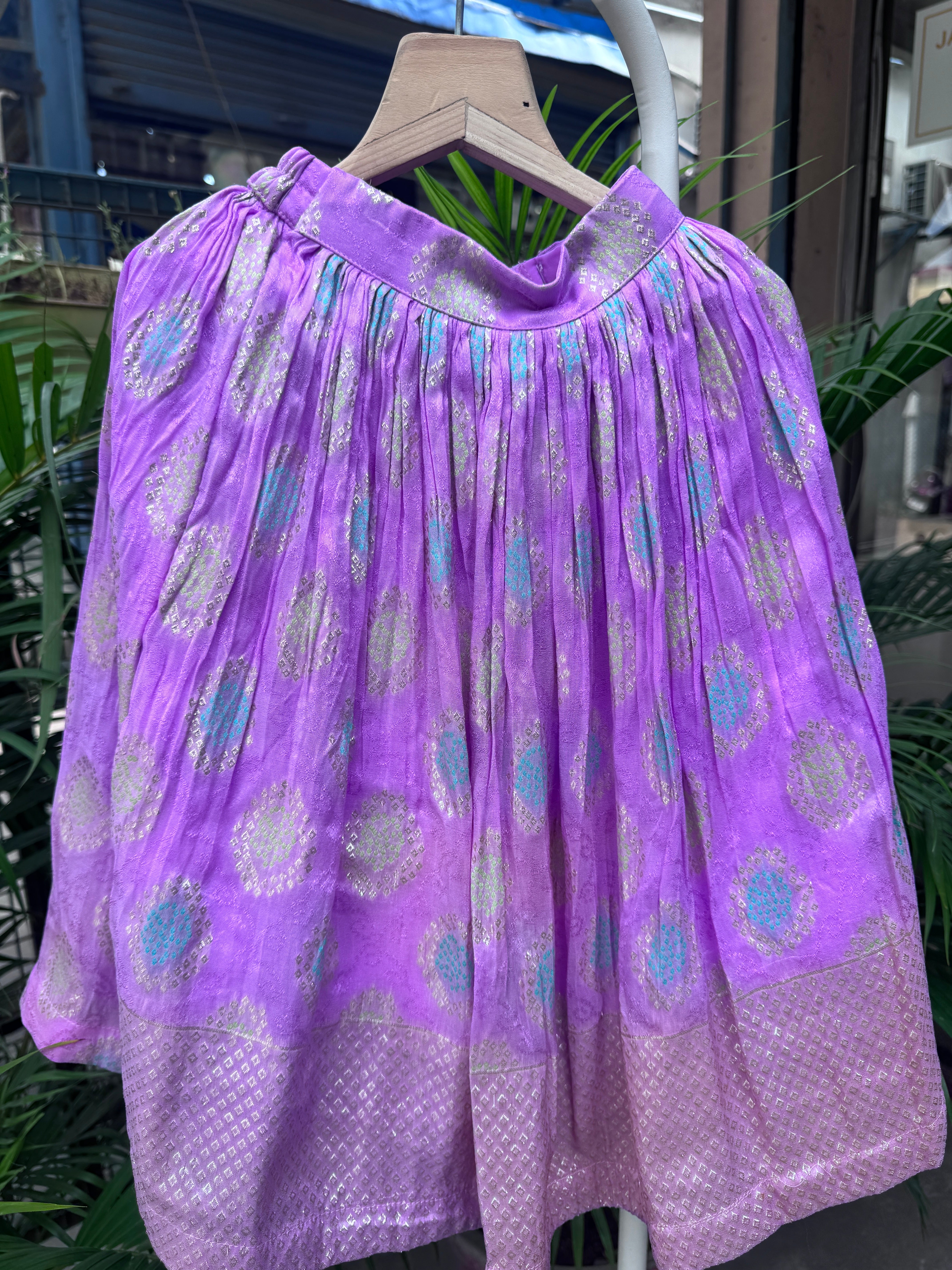 Lavender Zari Embroidered Pleated Lehenga With Designer Crop Top – Festive Ethnic Set for Girls (Age 1–6 Years)