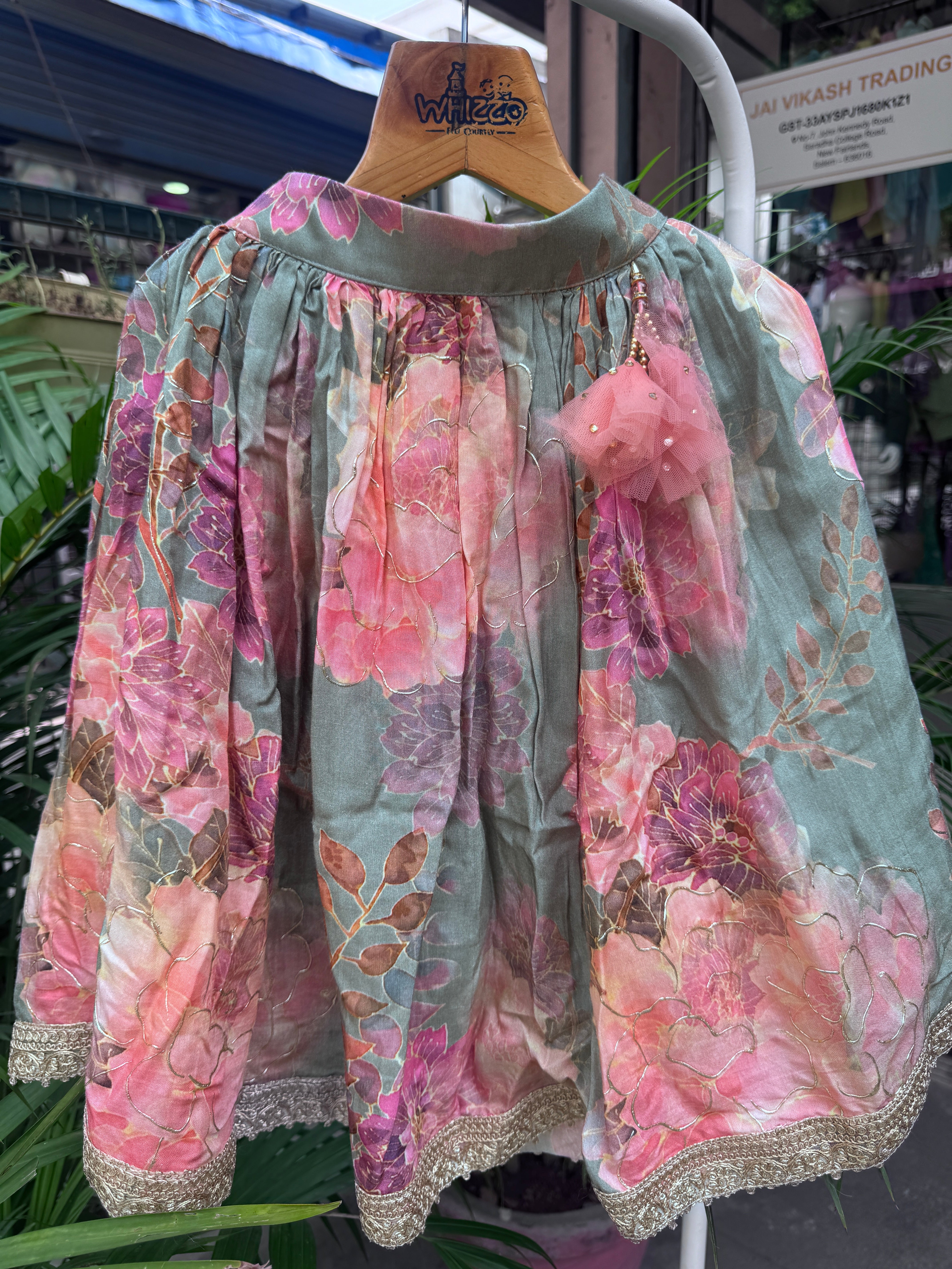 Mint Green Floral Printed Lehenga Set with Sequin Embroidered Blouse & Tassel Detailing | Premium Festive Ethnic Wear for Girls | Ages 1–6 Years