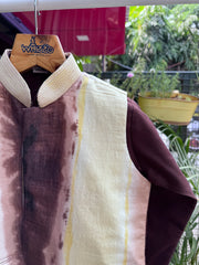 Boys Brown Kurta Set with Beige & Gold Ombre Nehru Jacket – Stylish Festive & Cultural Wear (Age 5 to 7 Ye