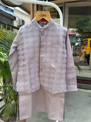 Boys Premium Beige Embroidered Jacket Kurta Set With Cotton Lining – Royal Occasion Wear (Age 5–7 Years)