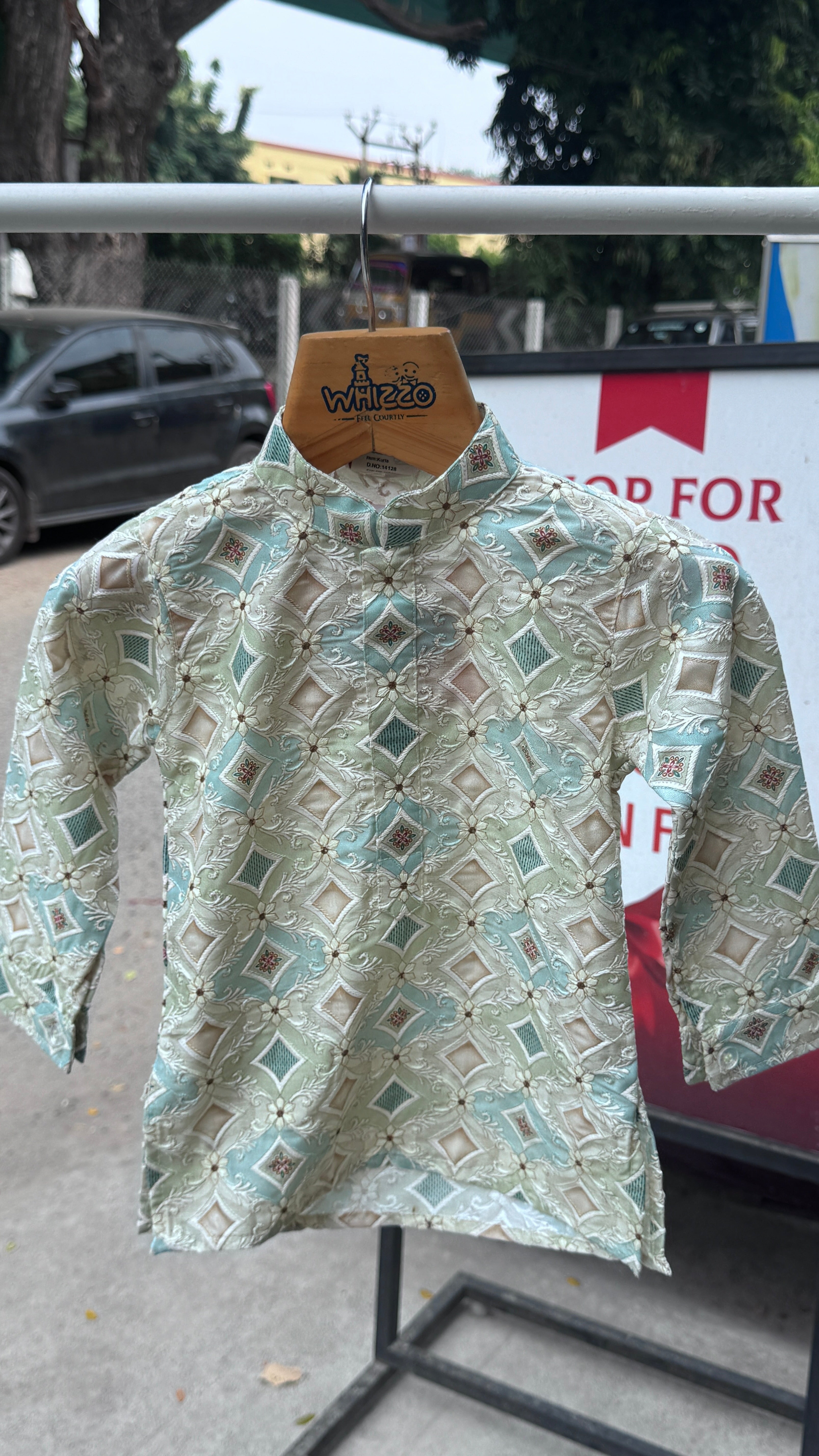 Boys Mint Diamond Embroidered Kurta Set With Cotton Lining – Premium Festive Wear (1–7 Years)