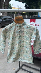 Boys Mint Diamond Embroidered Kurta Set With Cotton Lining – Premium Festive Wear (1–7 Years)