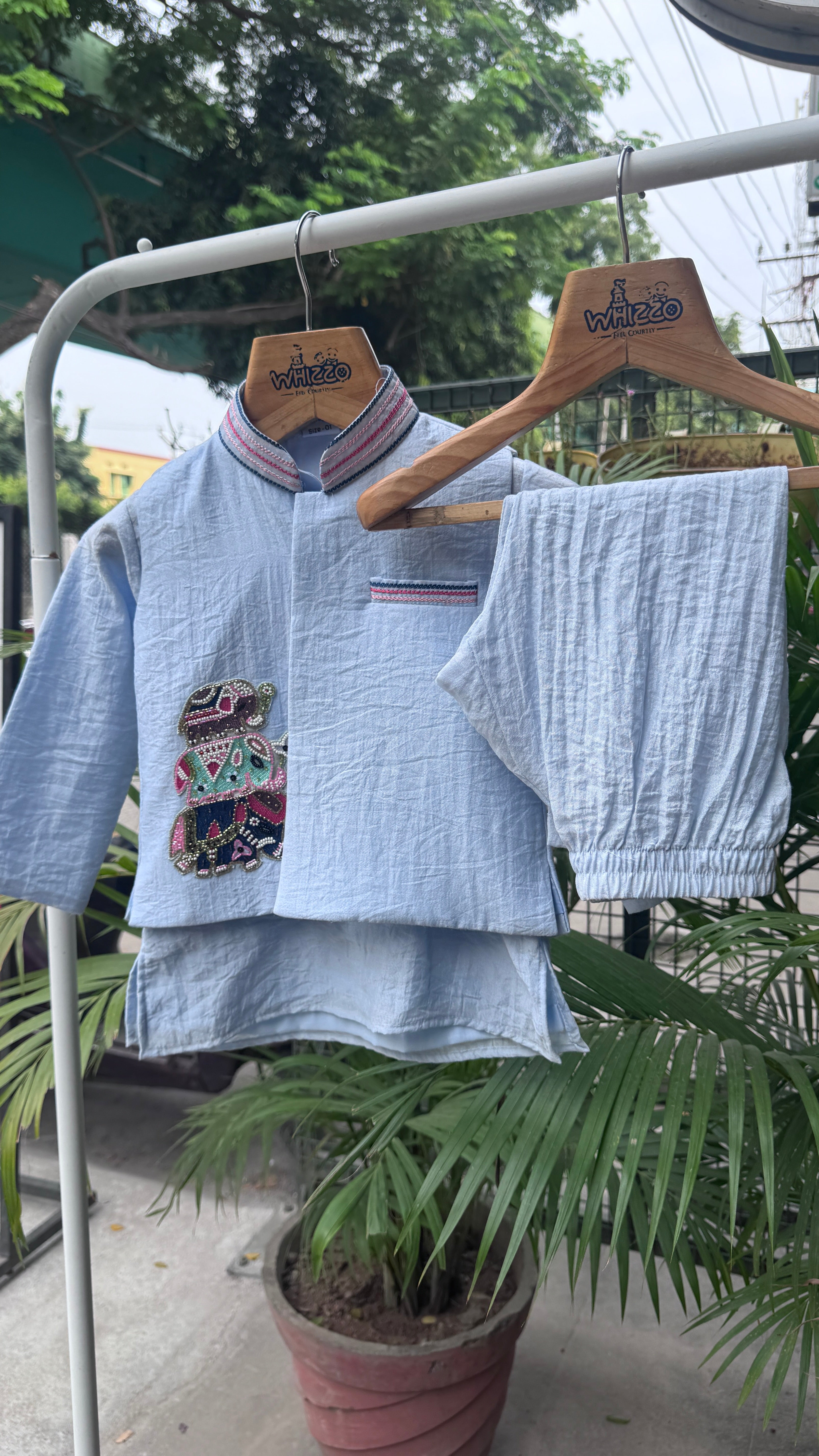 Boys Light Blue Embroidered Kurta Set with Matching Pants – Elegant Festive & Casual Ethnic Wear (Age 1 to 7 Years)