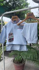 Boys Light Blue Embroidered Kurta Set with Matching Pants – Elegant Festive & Casual Ethnic Wear (Age 1 to 7 Years)