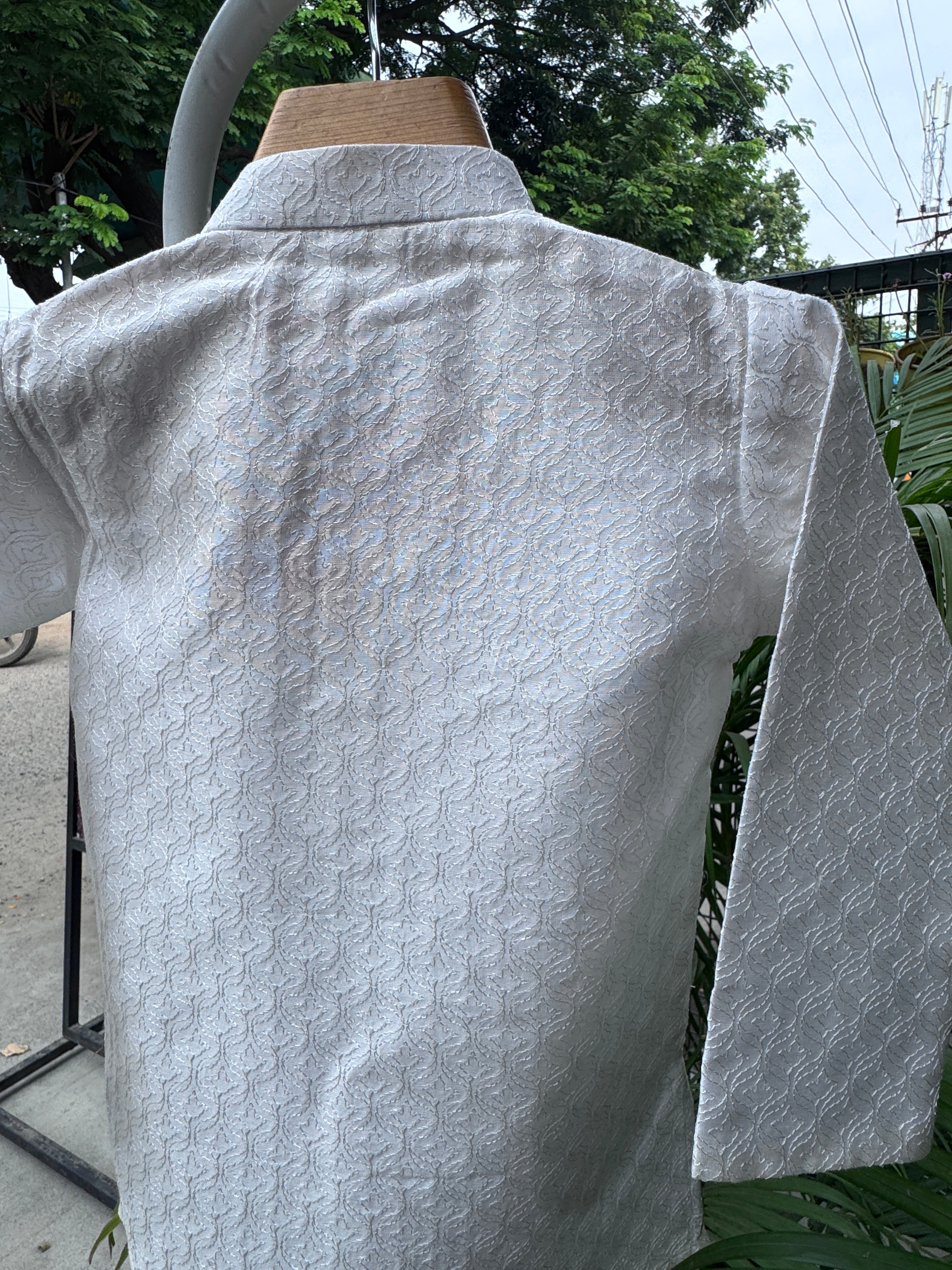 Boys Pure White Textured Kurta Set With Cotton Lining – Elegant Traditional Wear (1–7 Years)