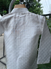 Boys Pure White Textured Kurta Set With Cotton Lining – Elegant Traditional Wear (1–7 Years)