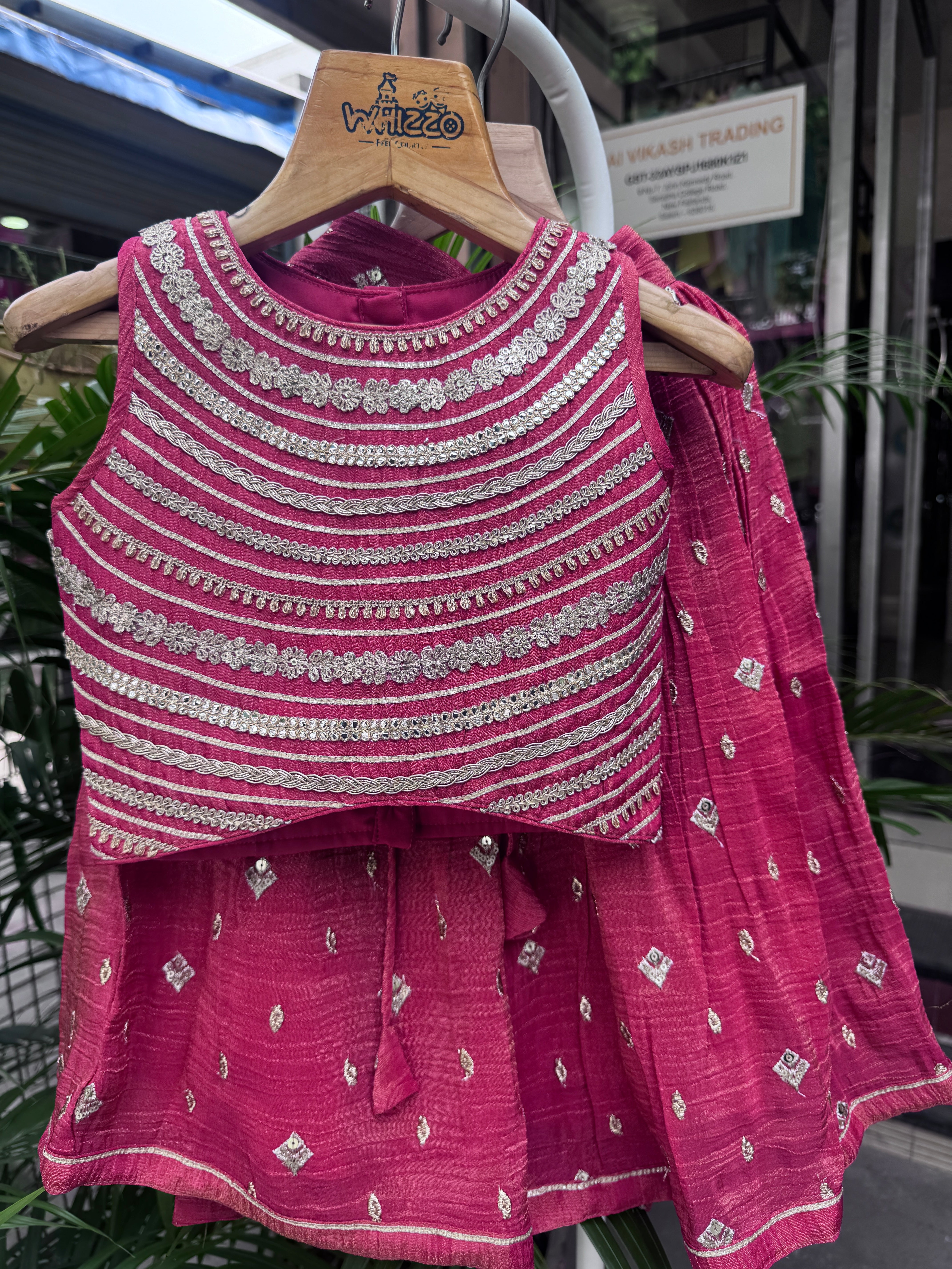 Radiant Red Sequin-Striped Lehenga Choli Set for Girls | Festive & Wedding Wear | Ages 1–6 / 6–12 Years