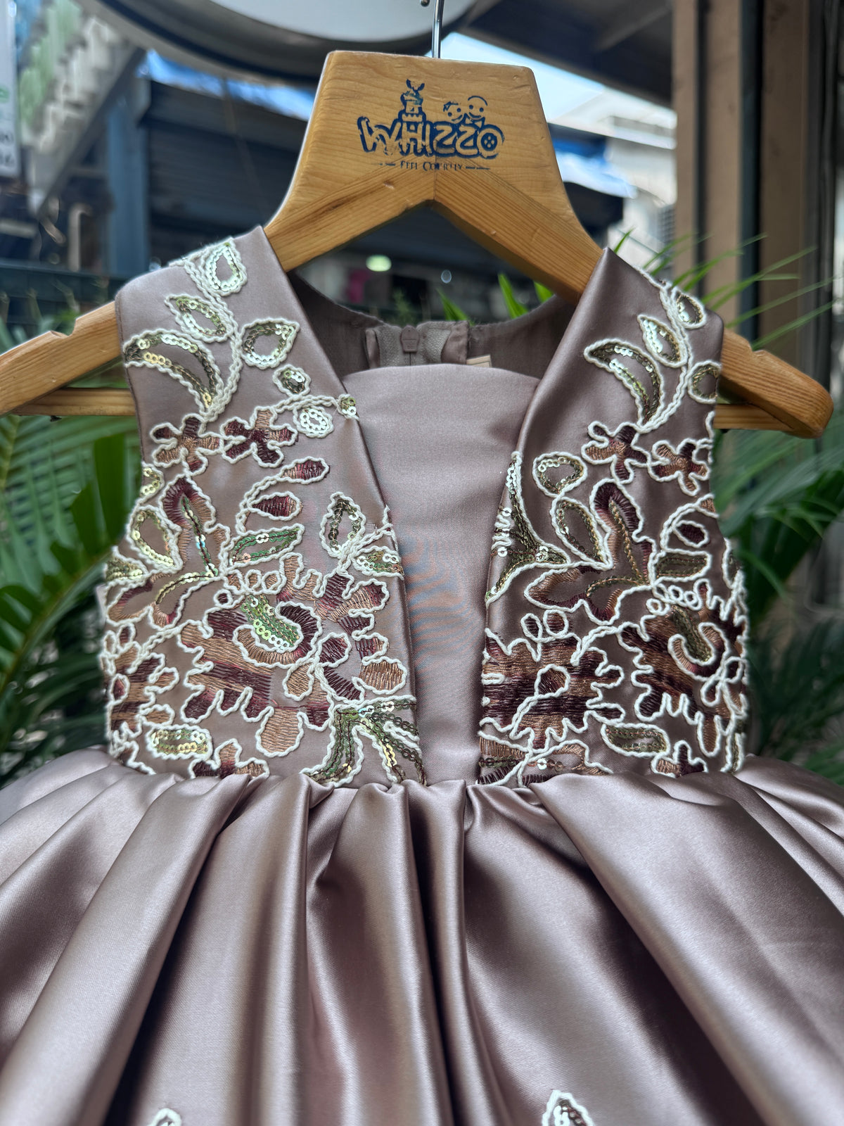 Golden Brown Embroidered Party Frock with Floral Detailing (1–4 Years)