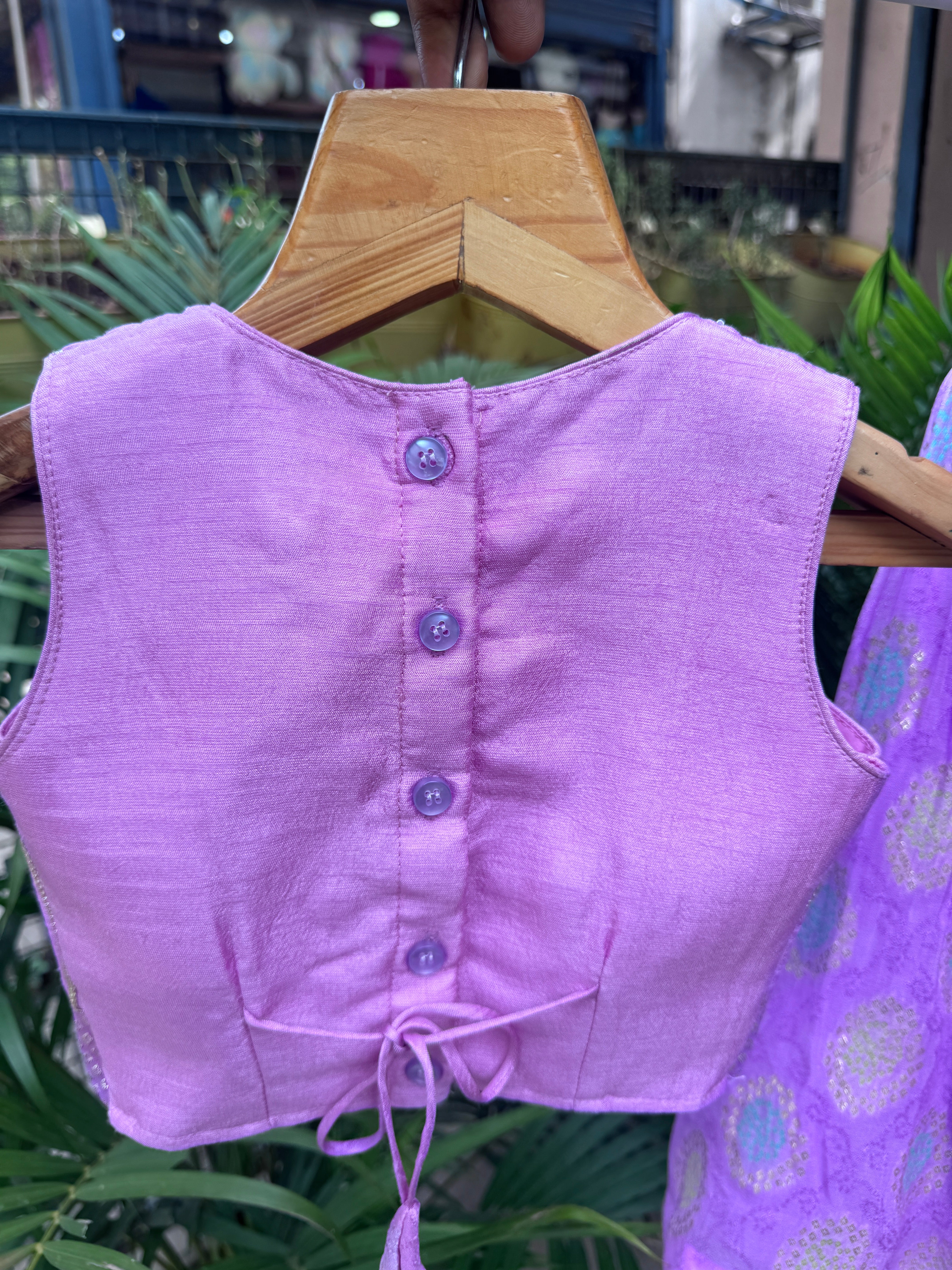 Lavender Zari Embroidered Pleated Lehenga With Designer Crop Top – Festive Ethnic Set for Girls (Age 1–6 Years)