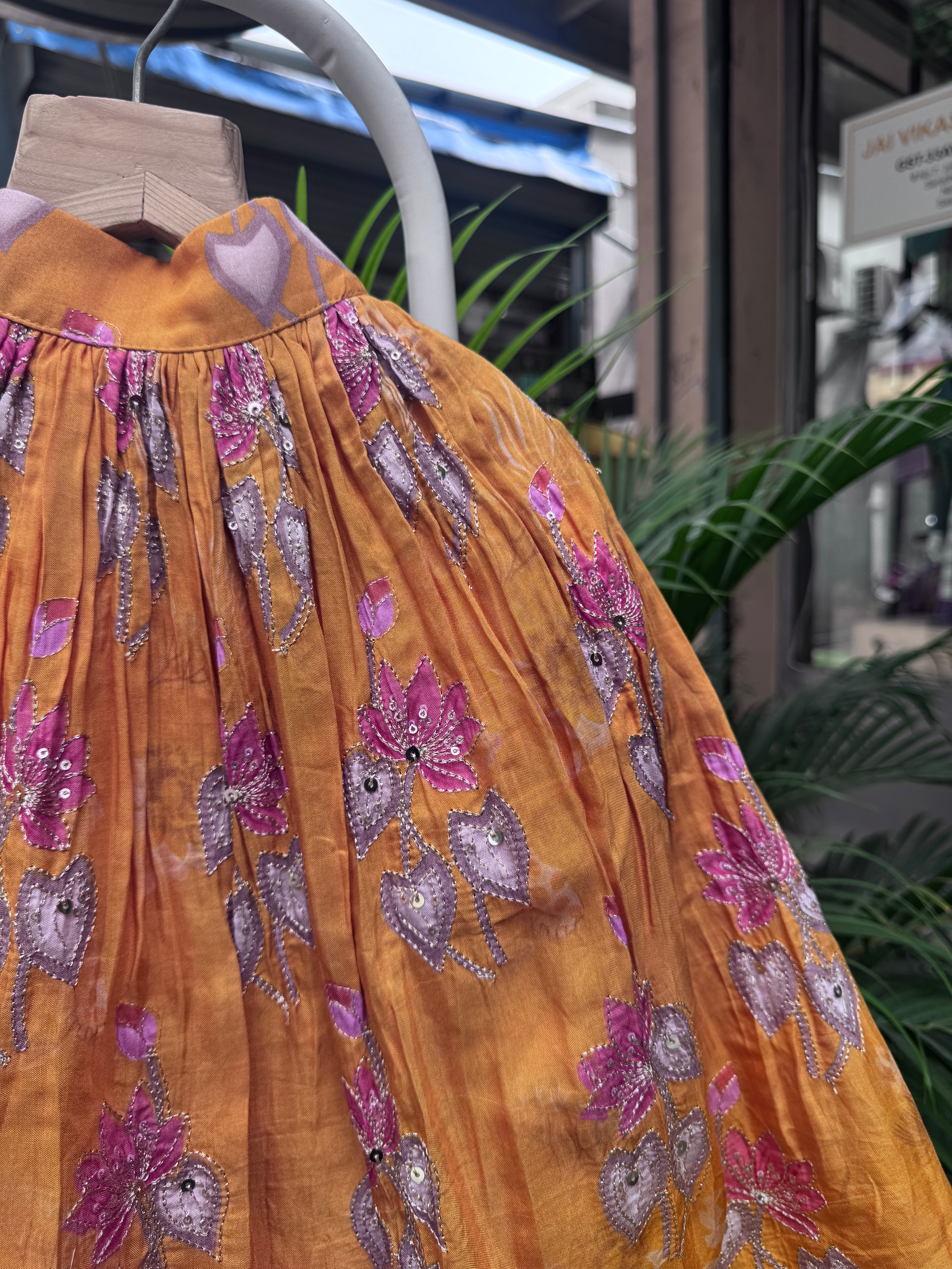 Mustard Yellow Floral Embroidered Sleeveless Lehenga Set for Girls | Lightweight Festive & Wedding Wear | Ages 1–6 Years / 6–12 Years