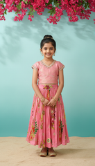 Whizzo Kids Blush Pink Floral Festive Lehenga Set for Girls – Embroidered Ethnic Party Wear Lehenga (1 Year to 7 Years)