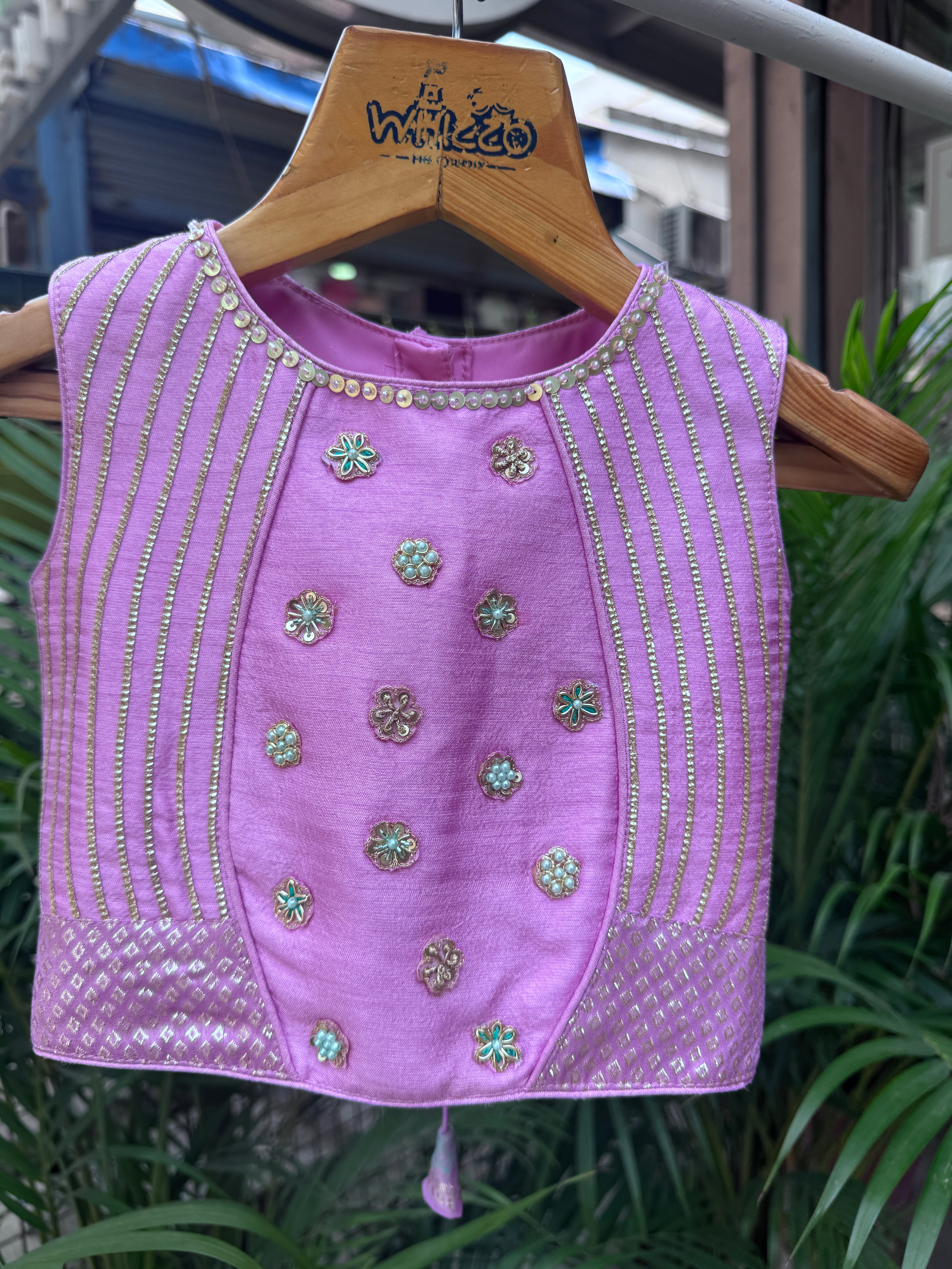 Lavender Zari Embroidered Pleated Lehenga With Designer Crop Top – Festive Ethnic Set for Girls (Age 1–6 Years)