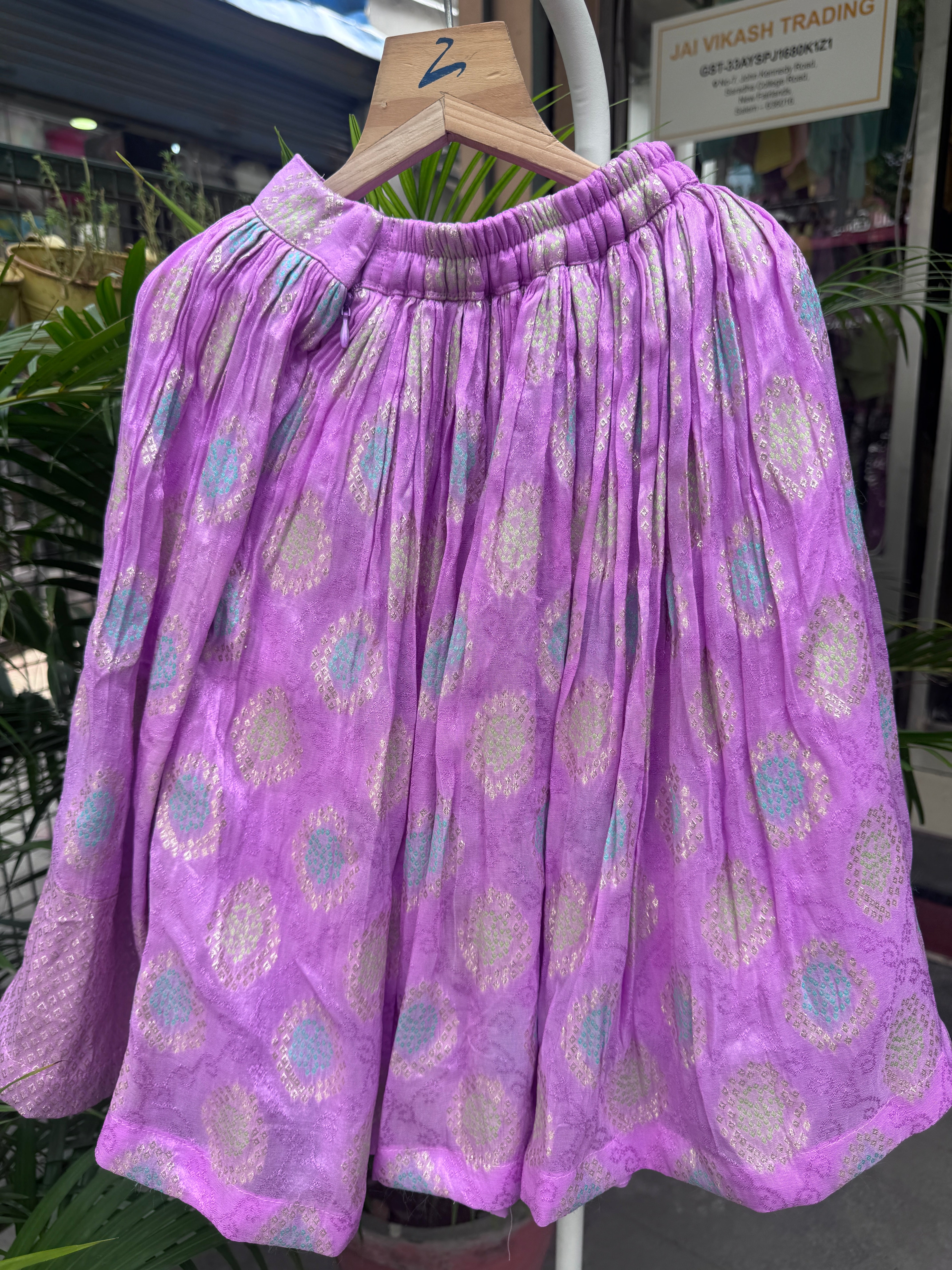 Lavender Zari Embroidered Pleated Lehenga With Designer Crop Top – Festive Ethnic Set for Girls (Age 1–6 Years)