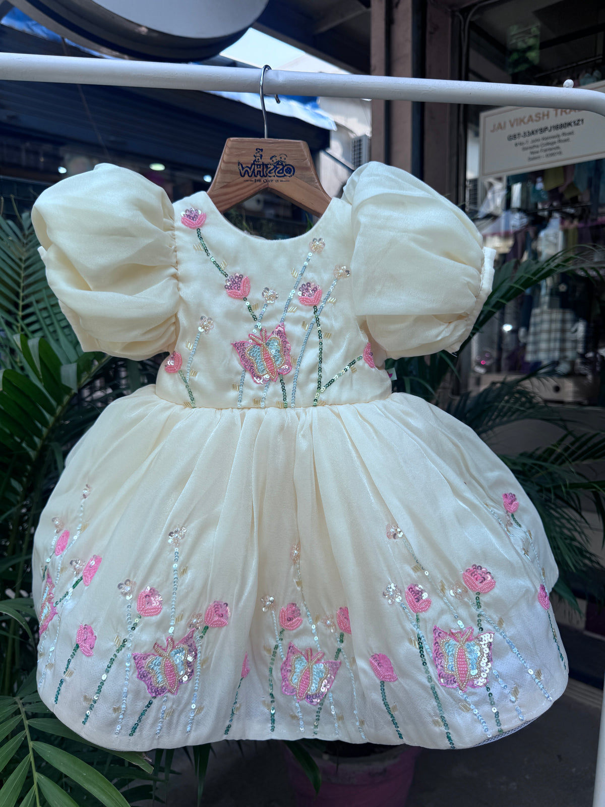 White hand embroidered dressCream Puff-Sleeve Floral Embroidered Party Frock – Age 1–4 Years