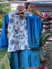 Boys Teal Blue Kurta Set with Light Blue Paisley Nehru Jacket – Stylish Festive & Party Wear (Age 5 to 7 Years)