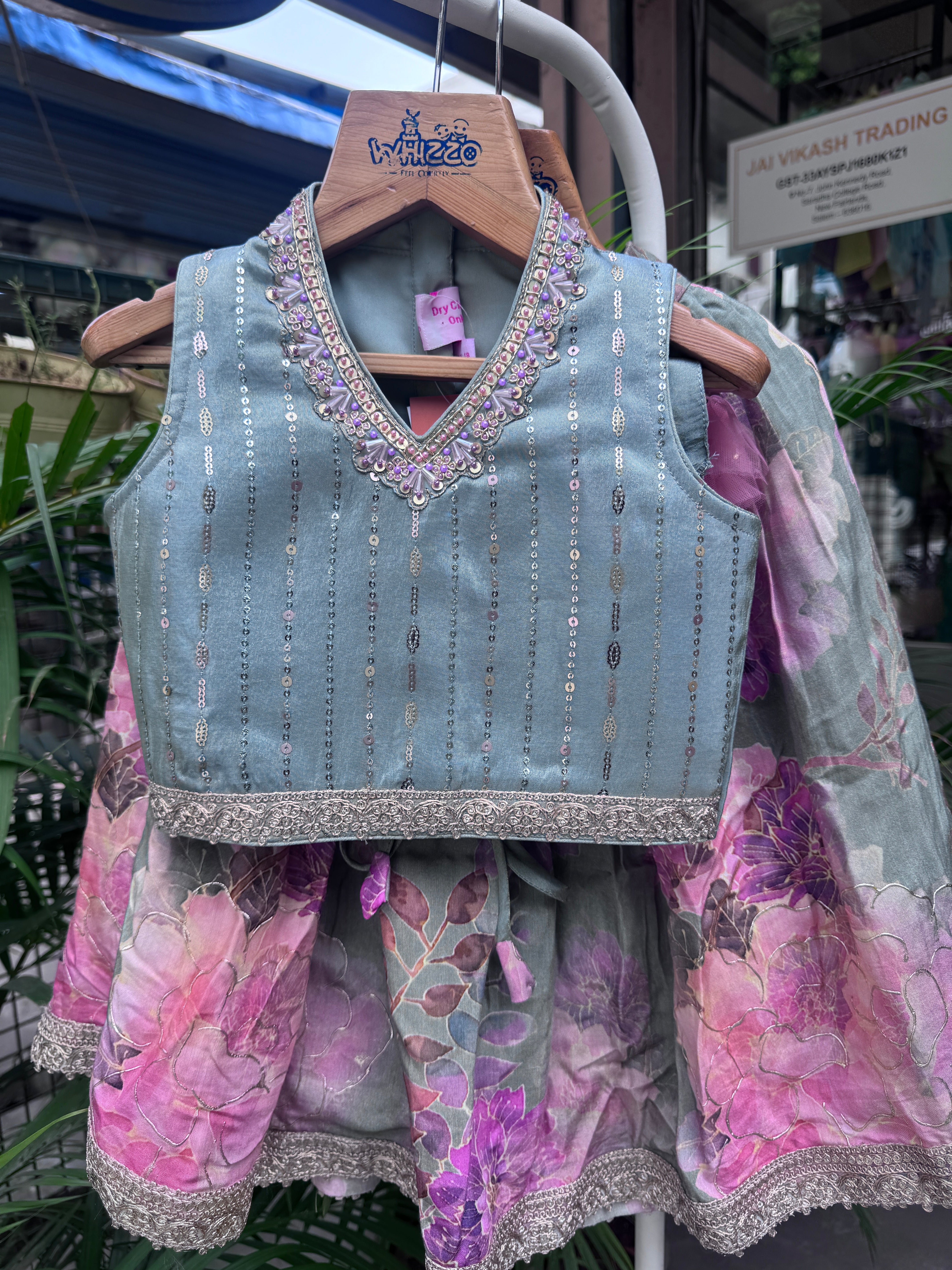 Mint Green Floral Printed Lehenga Set with Sequin Embroidered Blouse & Tassel Detailing | Premium Festive Ethnic Wear for Girls | Ages 1–6 Years