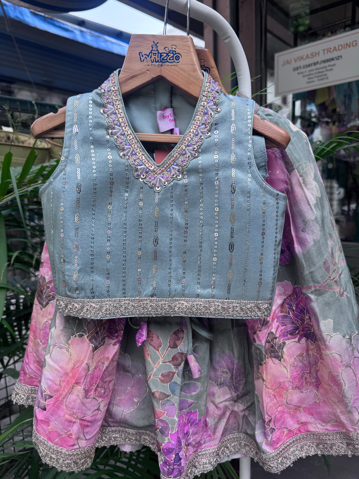 Mint Green Floral Printed Lehenga Set with Sequin Embroidered Blouse & Tassel Detailing | Premium Festive Ethnic Wear for Girls | Ages 1–6 Years