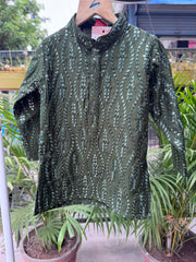 Boys Dark Green All-Over Sequin Kurta Set With Cotton Lining – Premium Party & Wedding Wear (1–7 Years)