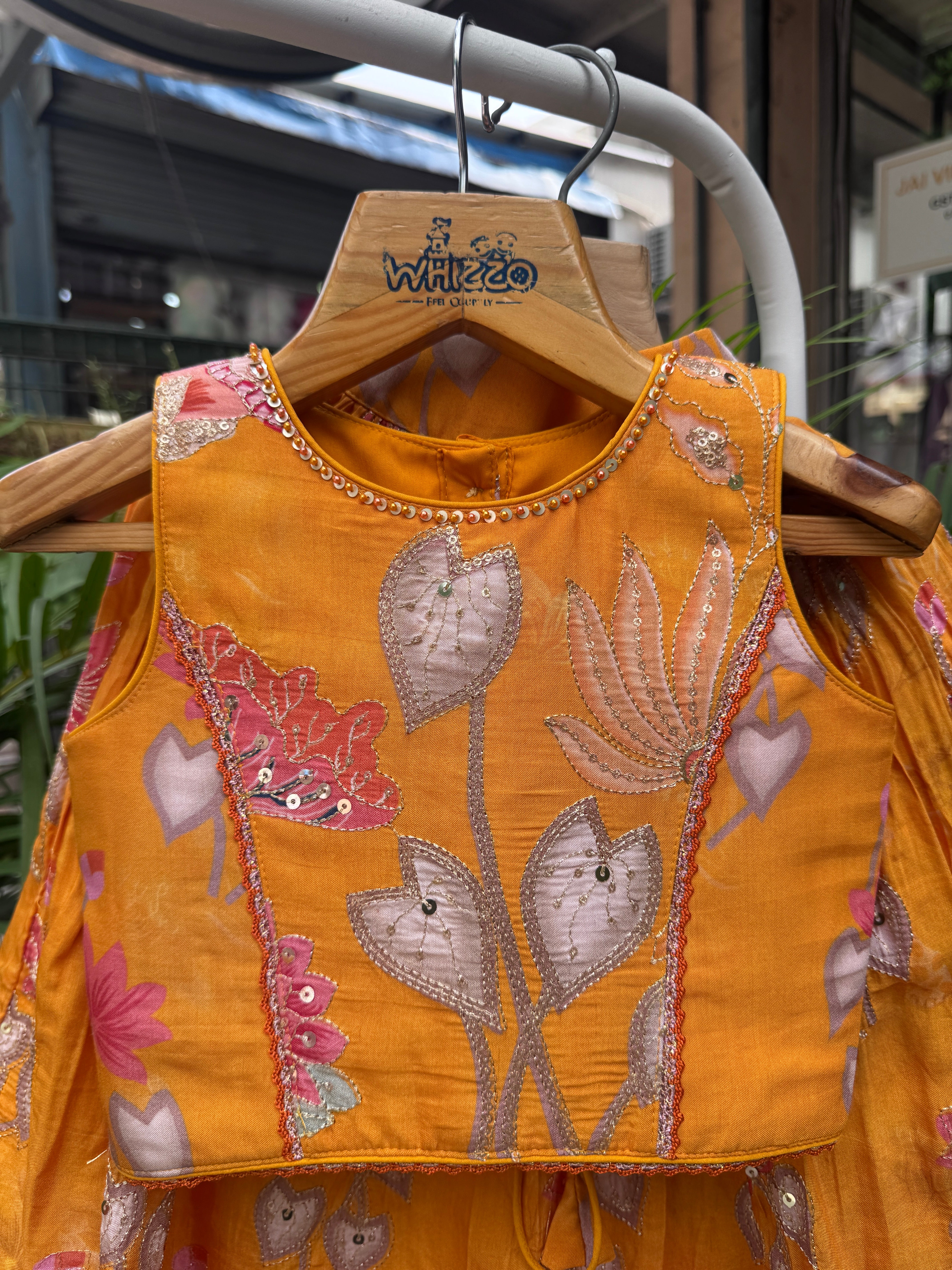 Mustard Yellow Floral Embroidered Sleeveless Lehenga Set for Girls | Lightweight Festive & Wedding Wear | Ages 1–6 Years / 6–12 Years