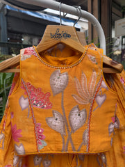 Mustard Yellow Floral Embroidered Sleeveless Lehenga Set for Girls | Lightweight Festive & Wedding Wear | Ages 1–6 Years / 6–12 Years