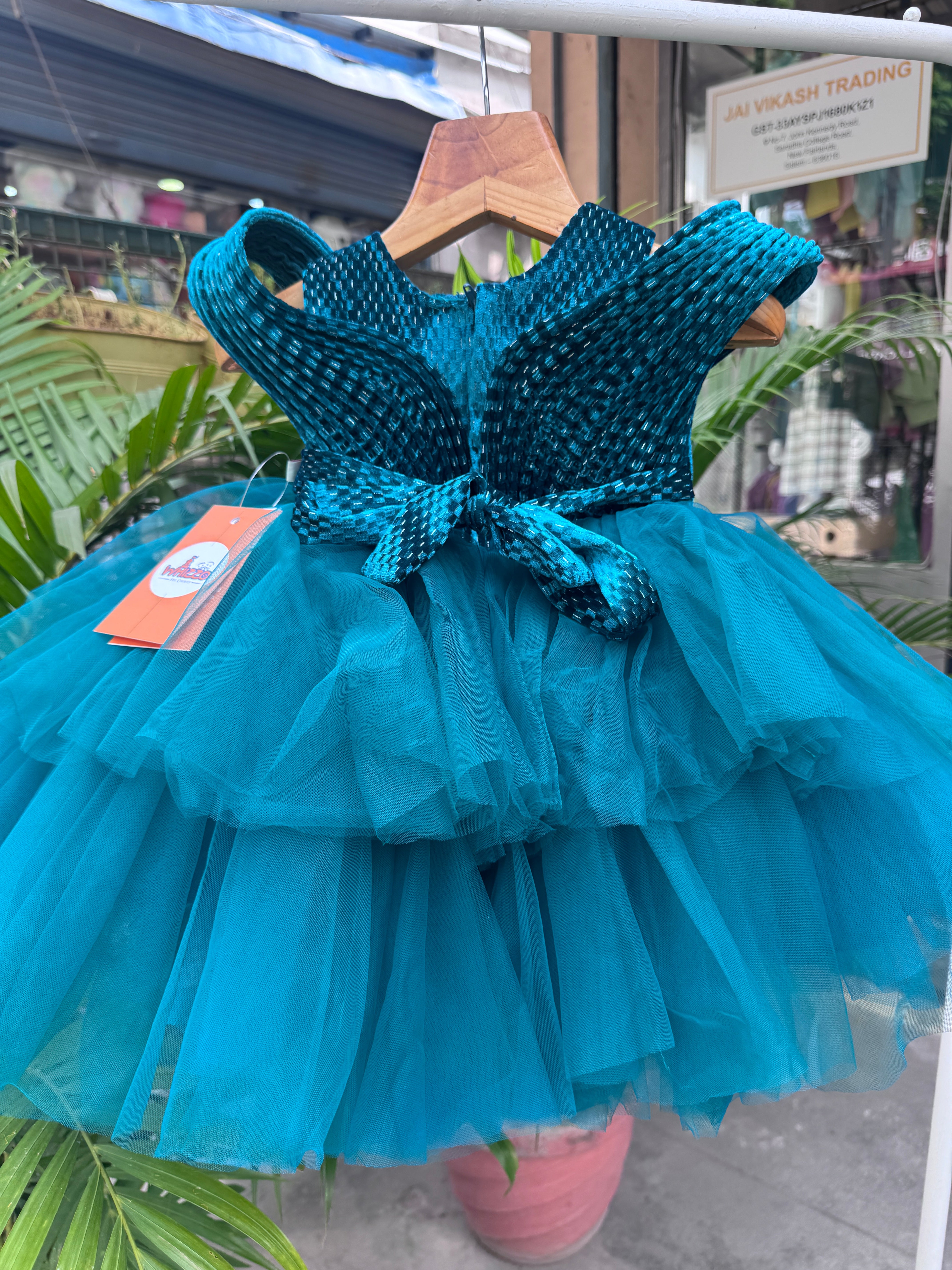 Teal Blue Premium Party Frock with Layered Tulle & Signature Bow (1–7 Years)