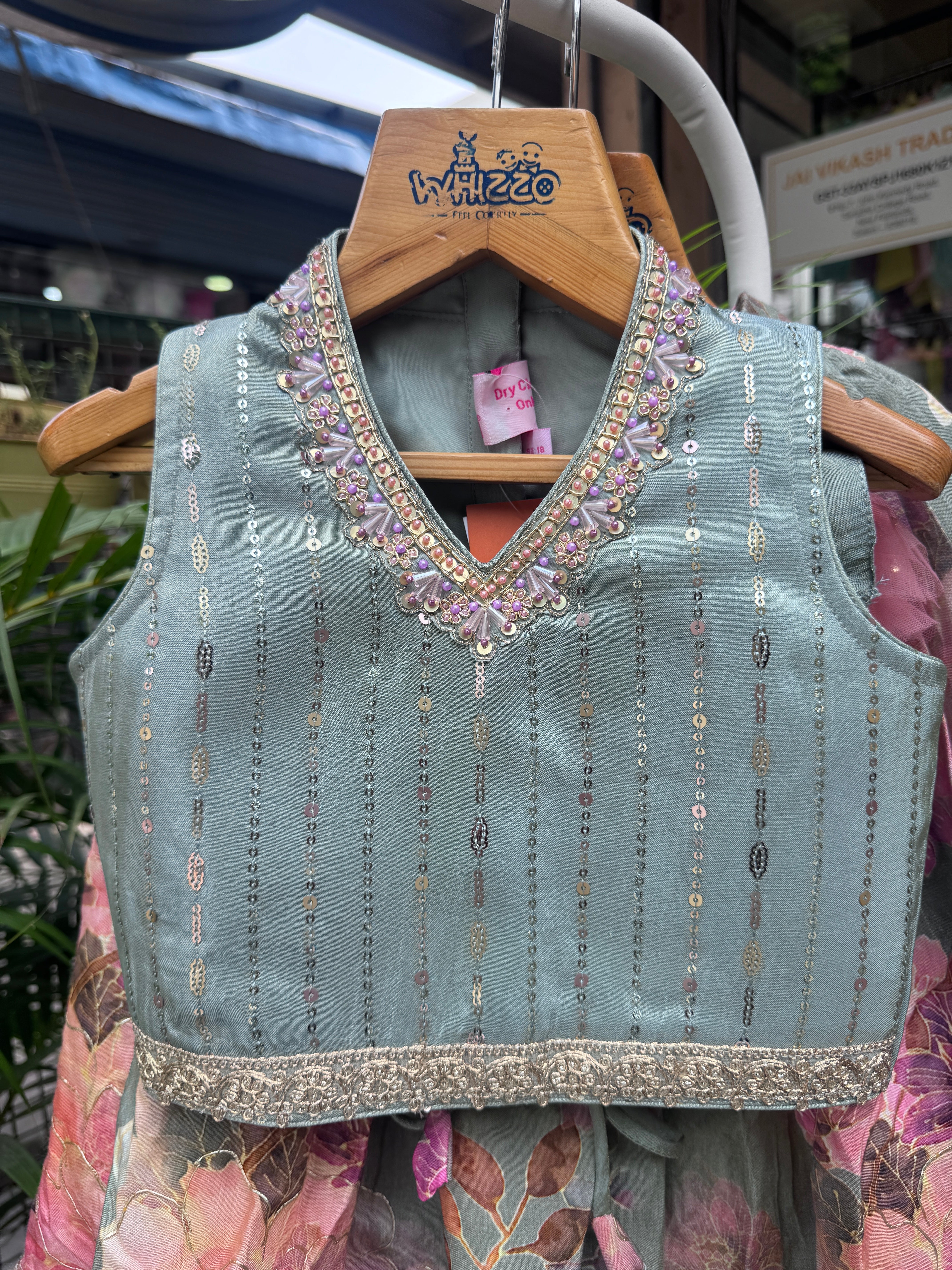 Mint Green Floral Printed Lehenga Set with Sequin Embroidered Blouse & Tassel Detailing | Premium Festive Ethnic Wear for Girls | Ages 1–6 Years