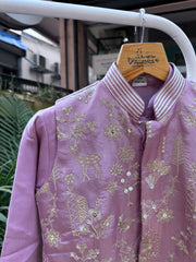 Boys Lilac Gold Embroidered Kurta Set With Cotton Lining – Elegant Festive Wear (Age 5–7 Years)