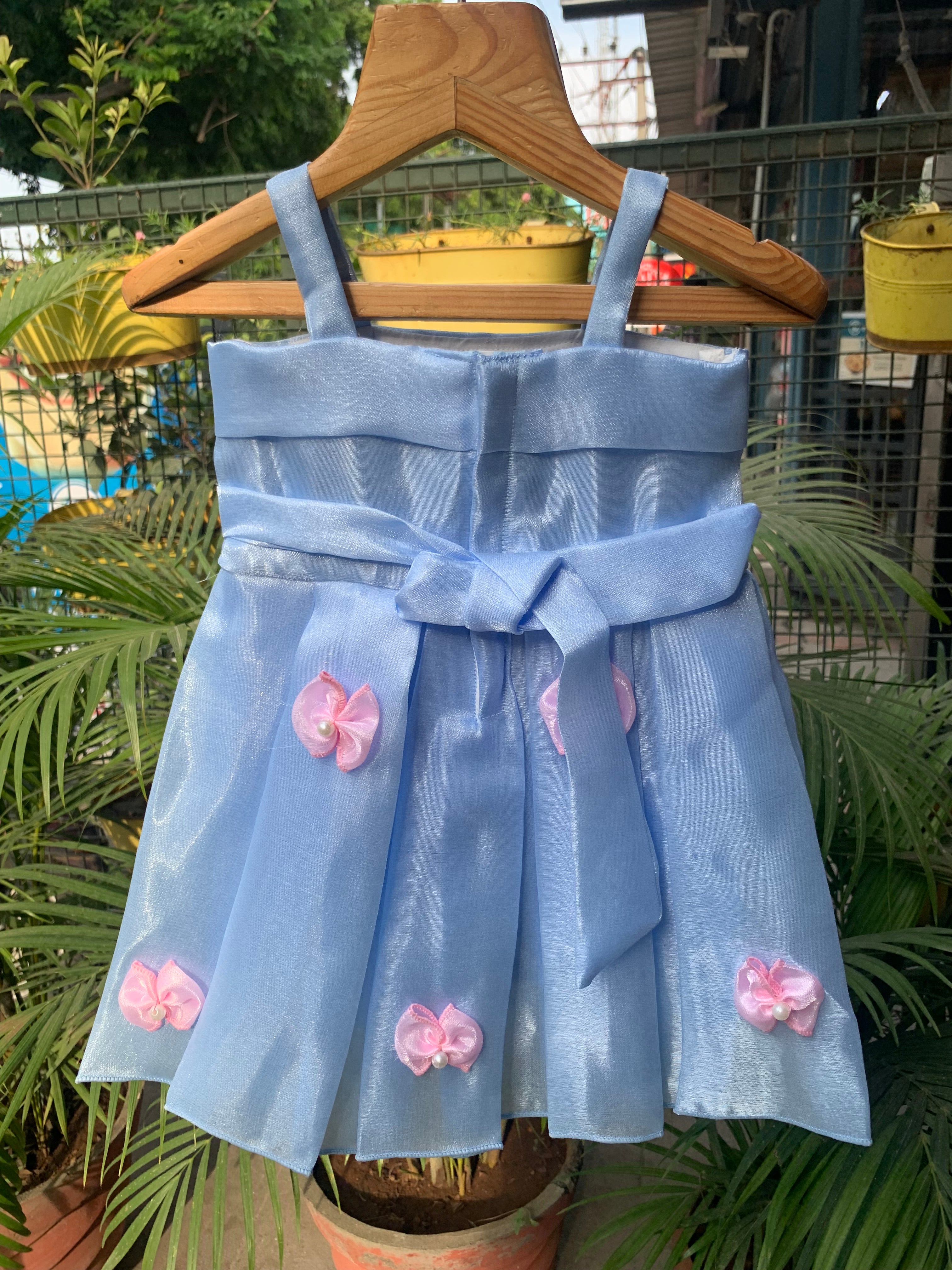Blue Dress with Pink Bows