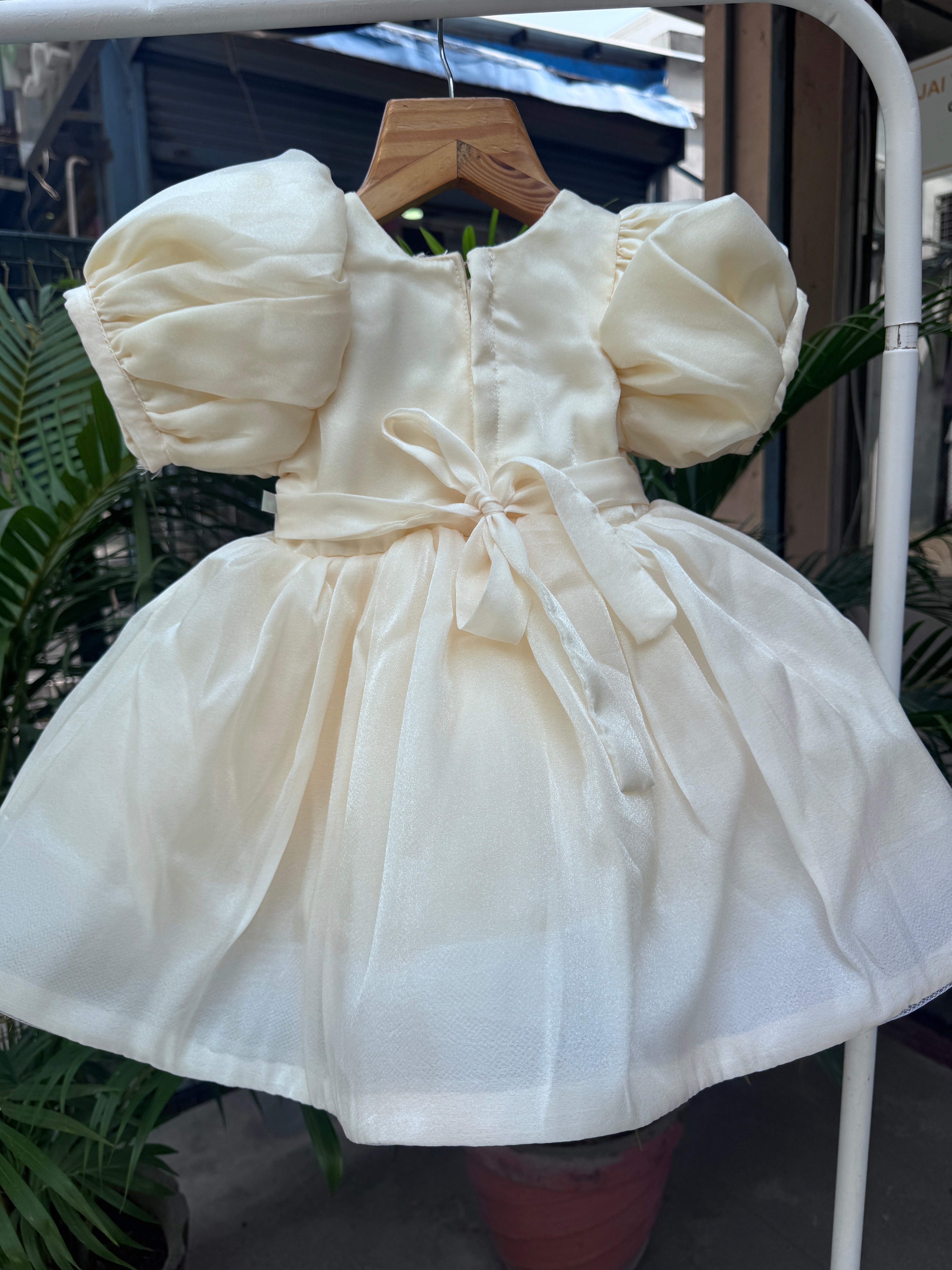 White hand embroidered dressCream Puff-Sleeve Floral Embroidered Party Frock – Age 1–4 Years