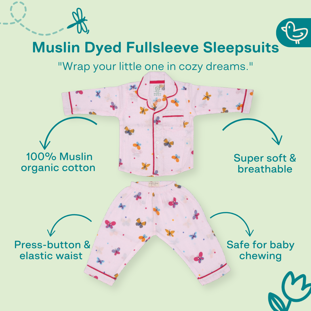 Butterflies - Muslin Full Sleeve Sleep Suit for babies and kids (Unisex)