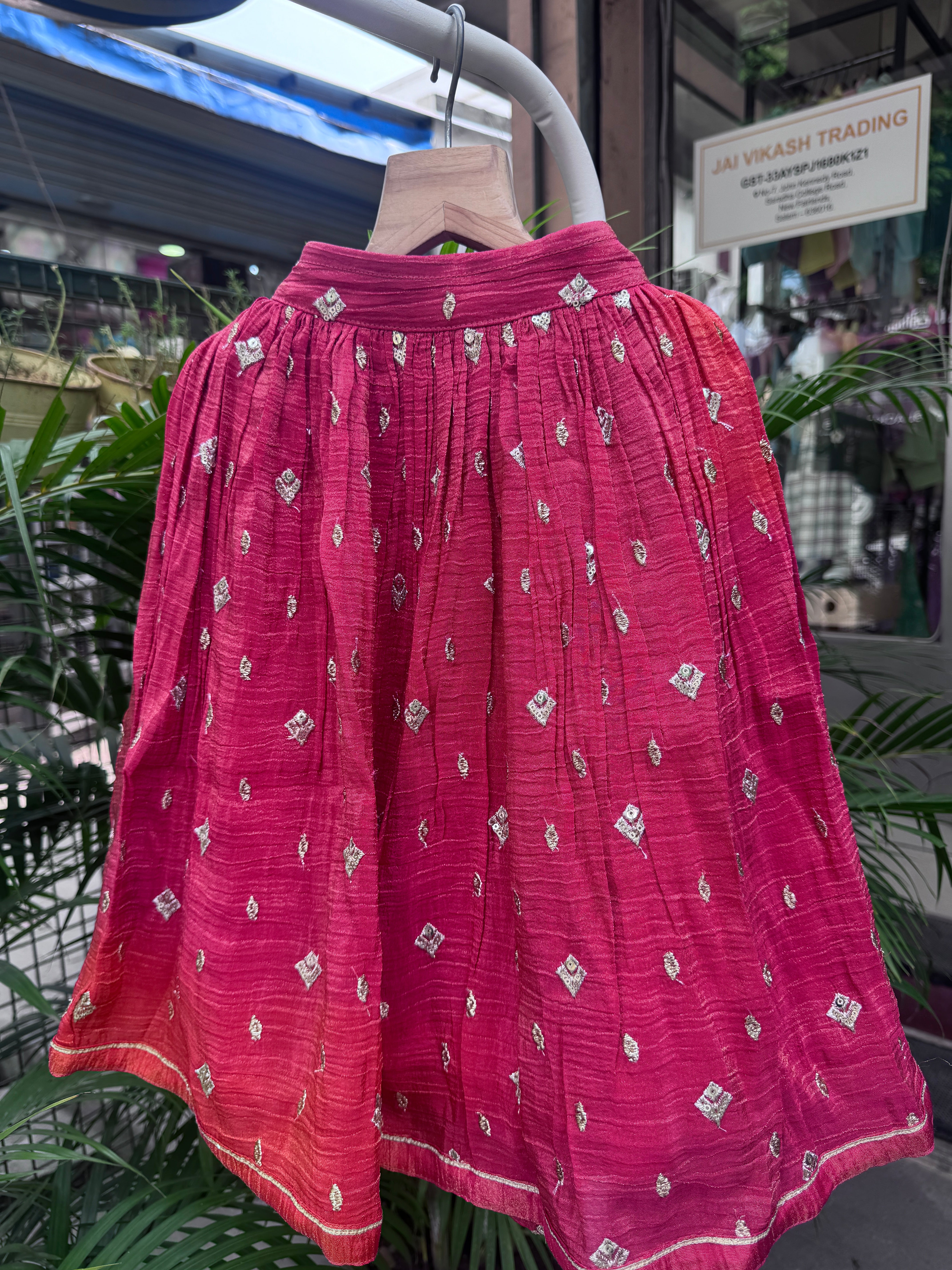 Radiant Red Sequin-Striped Lehenga Choli Set for Girls | Festive & Wedding Wear | Ages 1–6 / 6–12 Years