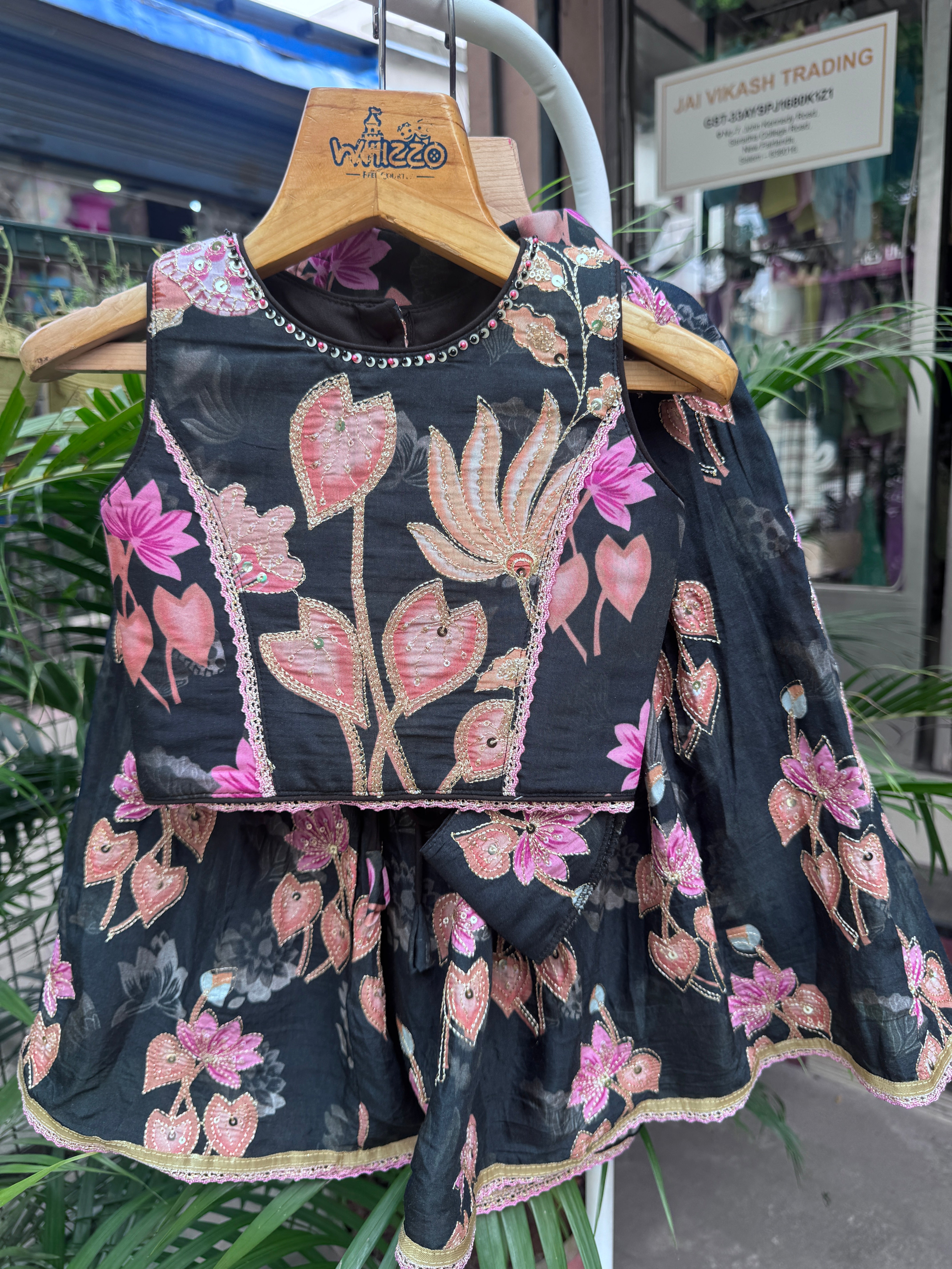 Elegant Black Floral Embroidered Lehenga Choli for Girls | Premium Festive & Wedding Wear | Ages 1–6 Years / 6–12 Years