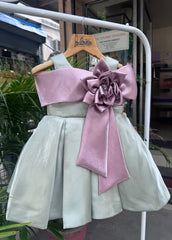 Pastel Green & Mauve Bow Shoulder Party Frock – Age 1–4 Years