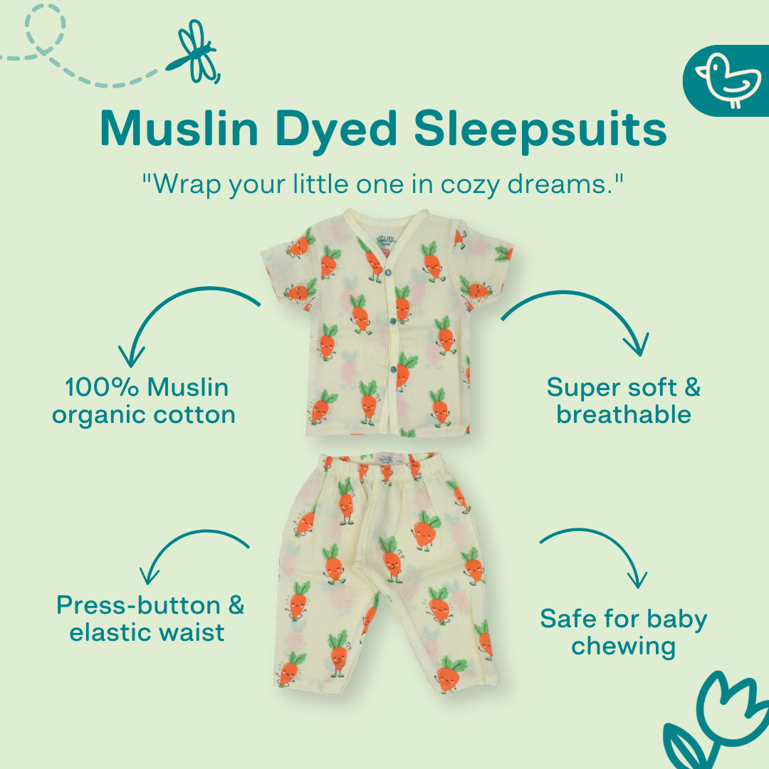 Muslin Colour Sleep Suits for babies and kids (Unisex)