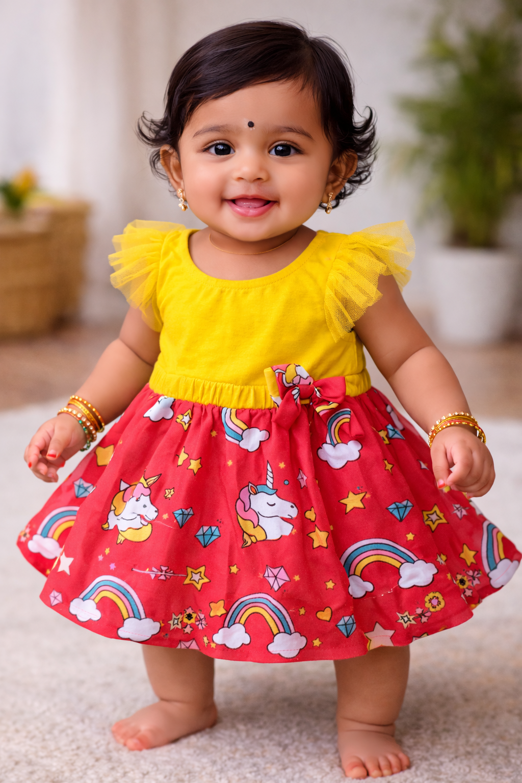Whizzo Kids Yellow dress for Girls – Festive Wear with Soft Cotton Lining (Age 1 to 10 Years) | Sale