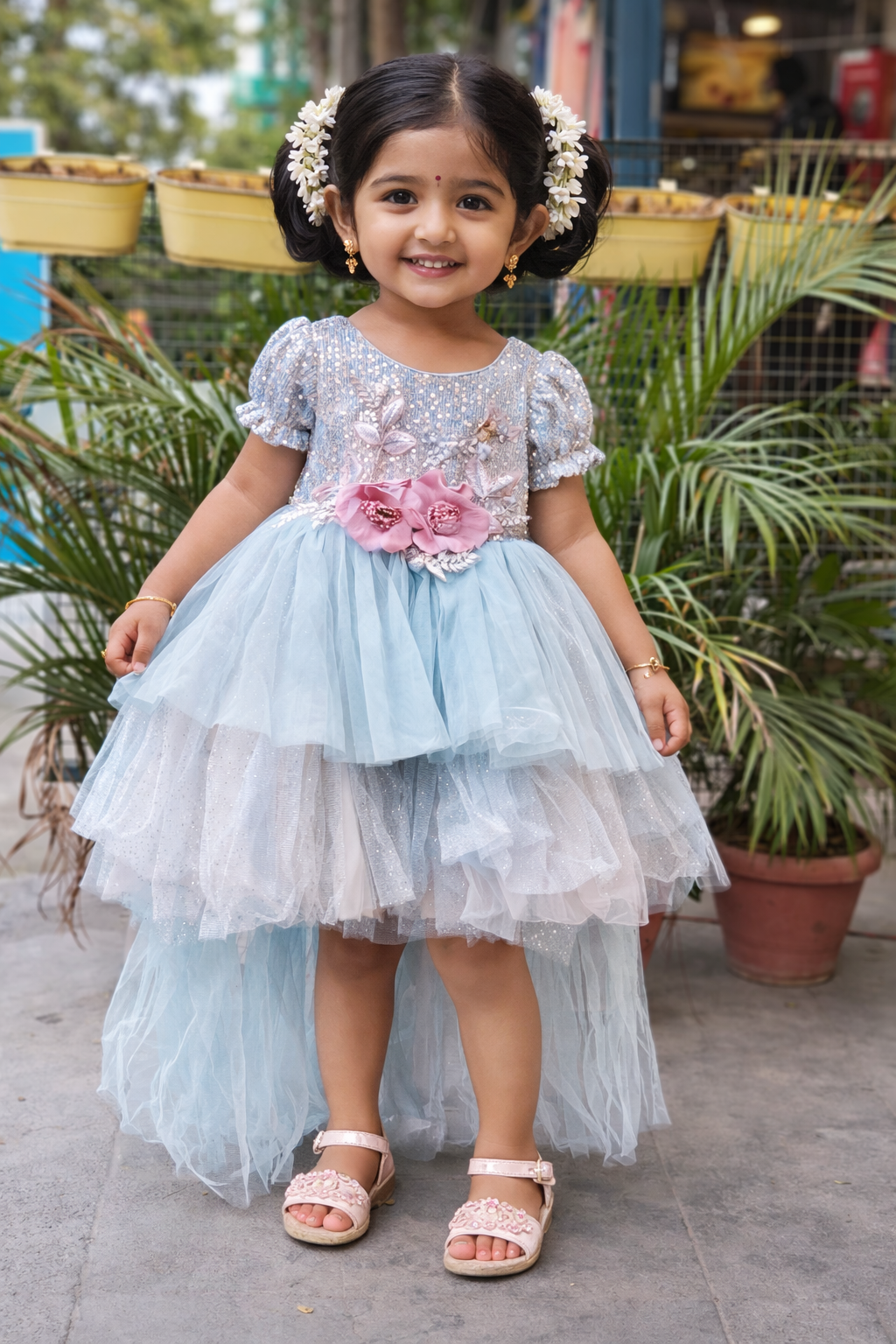 ProductsWhizzo Kids blue dress for Girls – Festive Wear with Soft Cotton Lining (Age 1 to 10 Years)